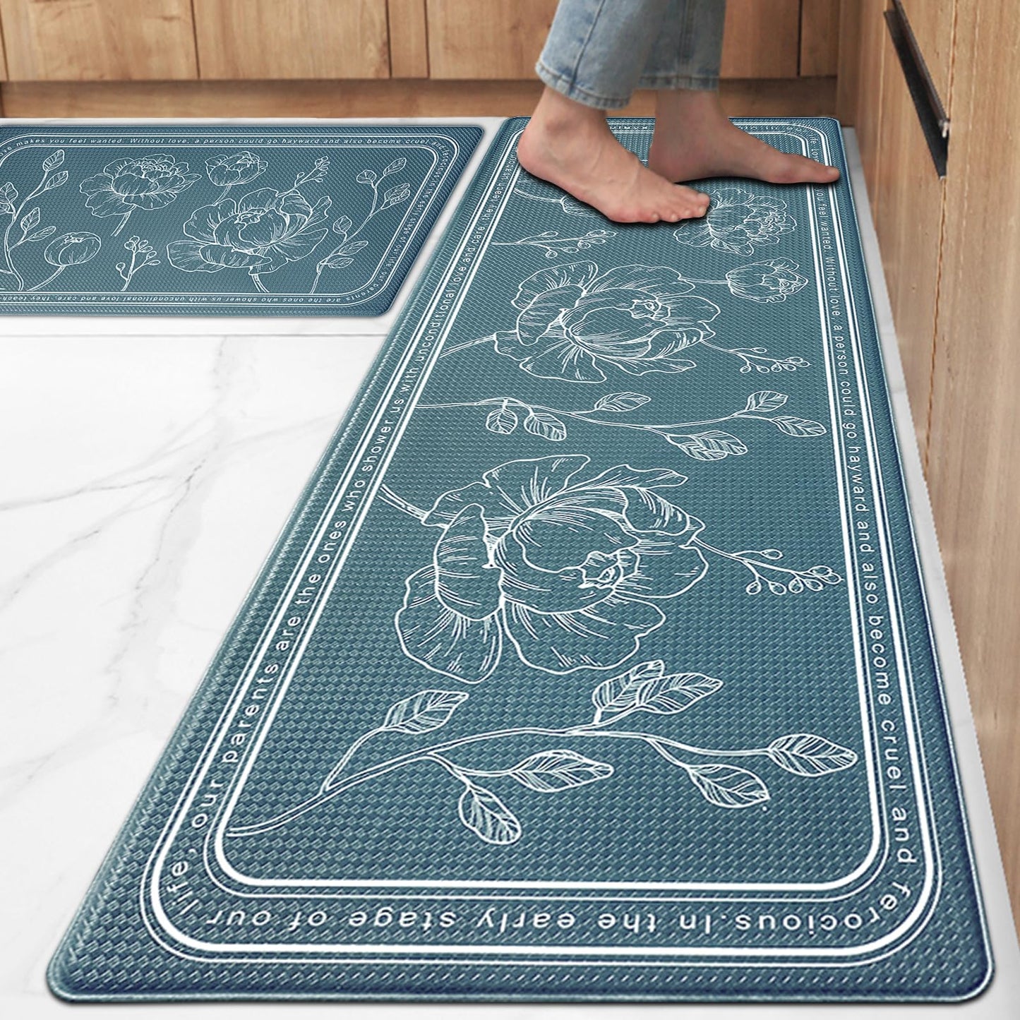 ROTTOGOON Kitchen Floor Mat Set of 2, Cushioned Anti Fatigue Kitchen Mat 17"x47"+17"x29", Non-Slip Waterproof Kitchen Rug, Premium PVC Comfort Kitchen Mats and Rugs for Kitchen, Office, Home, Laundry