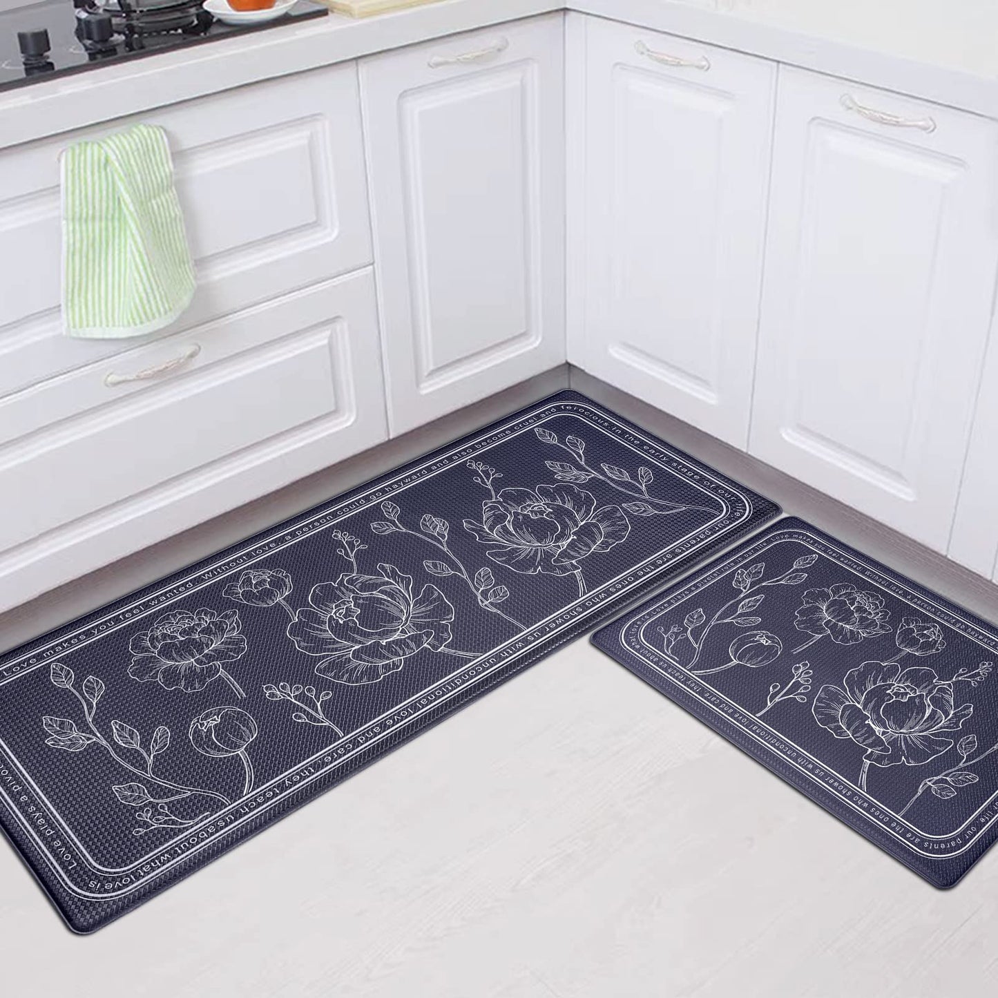 ROTTOGOON Kitchen Floor Mat Set of 2, Cushioned Anti Fatigue Kitchen Mat 17"x47"+17"x29", Non-Slip Waterproof Kitchen Rug, Premium PVC Comfort Kitchen Mats and Rugs for Kitchen, Office, Home, Laundry