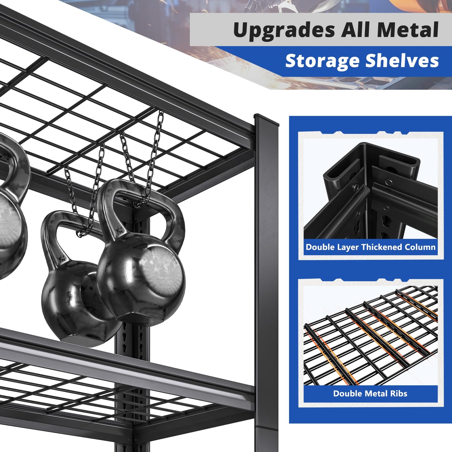 REIBII 3010LBS Storage Shelves,72"H Garage Shelving Heavy Duty Shelving Units and Storage, 5 Tier Wire Shelving Adjustable Metal Shelving for Garage Shelves, Utility Shelf Rack, 72"H*35.5" W*16" Black