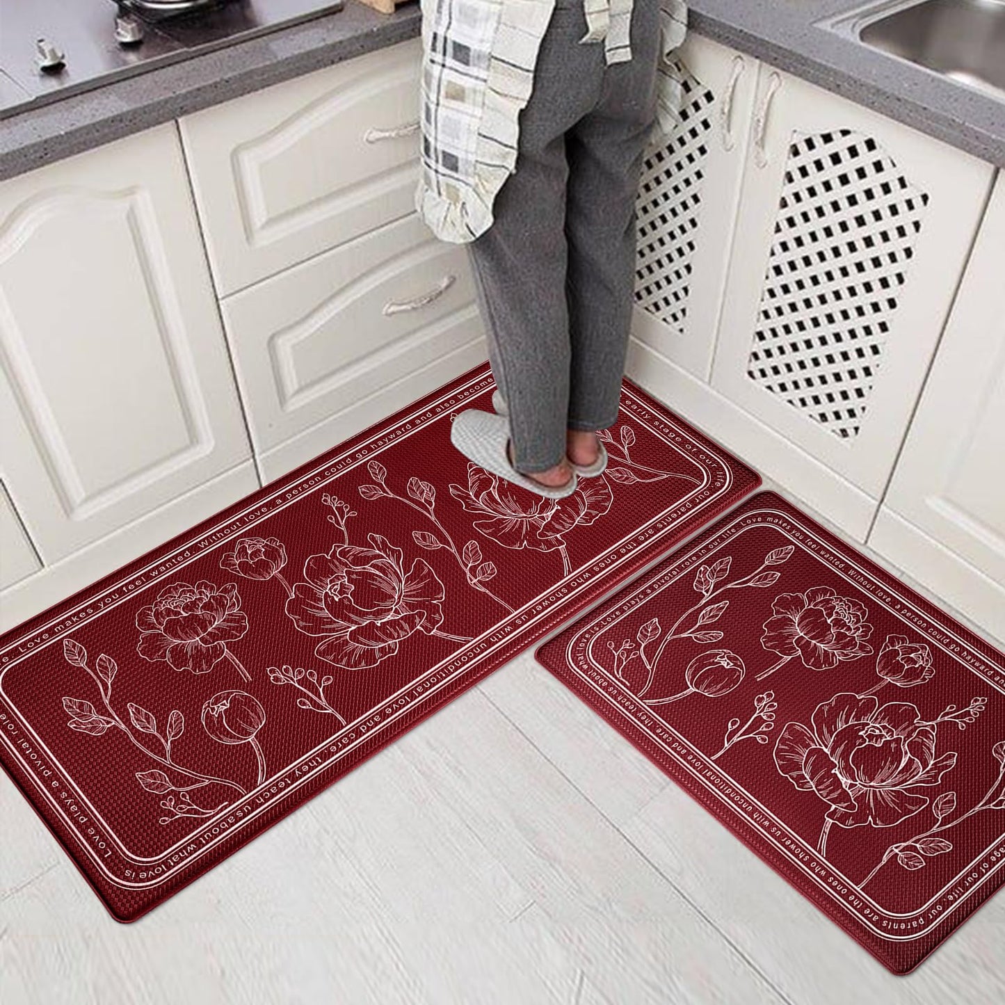 ROTTOGOON Kitchen Floor Mat Set of 2, Cushioned Anti Fatigue Kitchen Mat 17"x47"+17"x29", Non-Slip Waterproof Kitchen Rug, Premium PVC Comfort Kitchen Mats and Rugs for Kitchen, Office, Home, Laundry