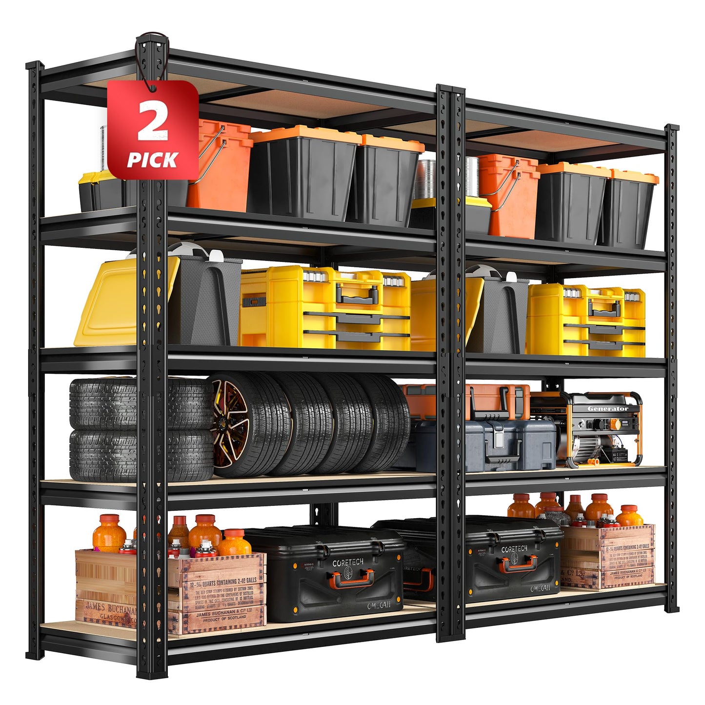 REIBII 2020LBS Storage Shelves 5 Tier Garage Shelving Heavy Duty Adjustable Garage Shelves, Utility Rack Shelf, Shelving Units for Storage Warehouse Pantry Closet, 35.5" W x 11.9" D x 72" H, Black