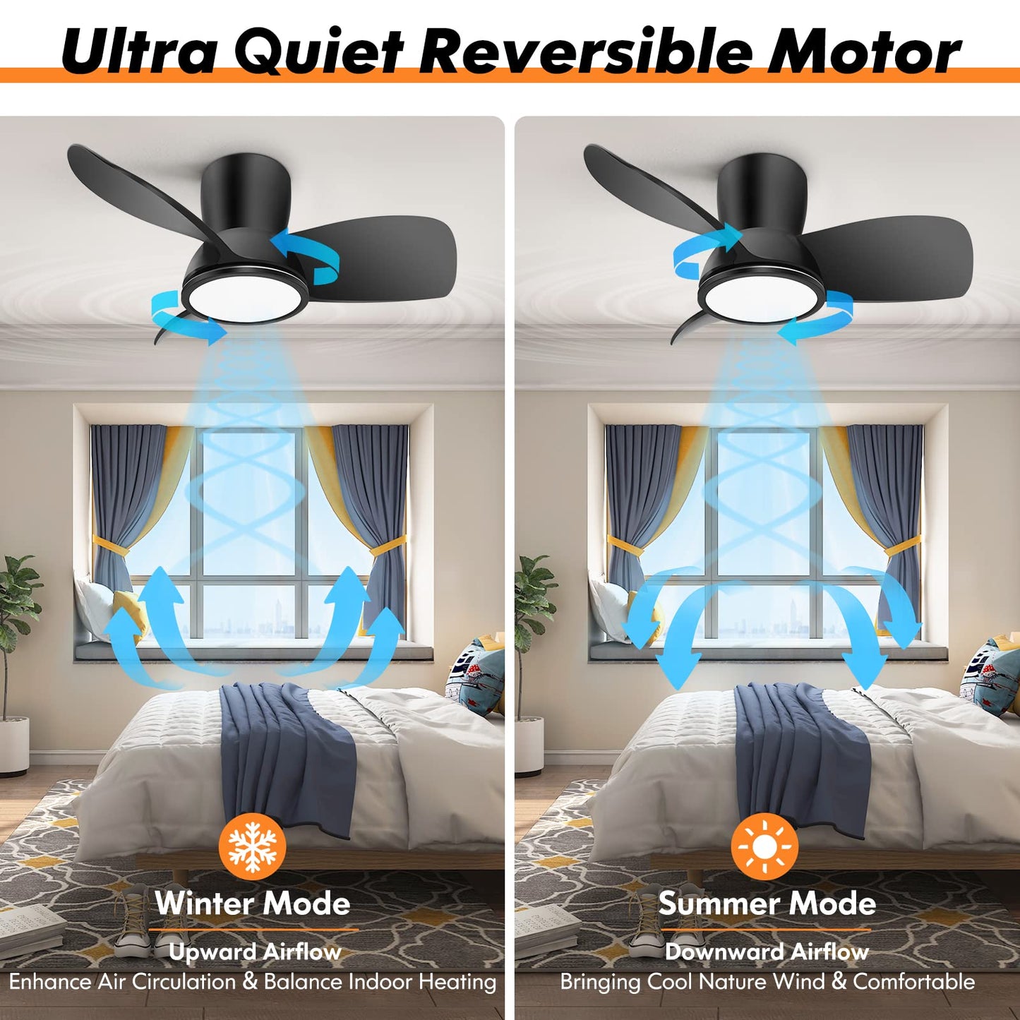 30 Inch Ceiling Fans with Lights, Quiet Black Ceiling Fan with Remote, Dimmable Ceiling Fan Light with 2700K/4000K/5000K, Modern Reversible Ceiling Fan for Bedroom Kitchen Living Room Covered Outdoor