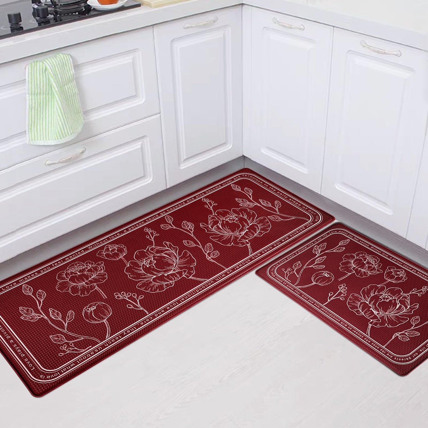 ROTTOGOON Kitchen Floor Mat Set of 2, Cushioned Anti Fatigue Kitchen Mat 17"x47"+17"x29", Non-Slip Waterproof Kitchen Rug, Premium PVC Comfort Kitchen Mats and Rugs for Kitchen, Office, Home, Laundry