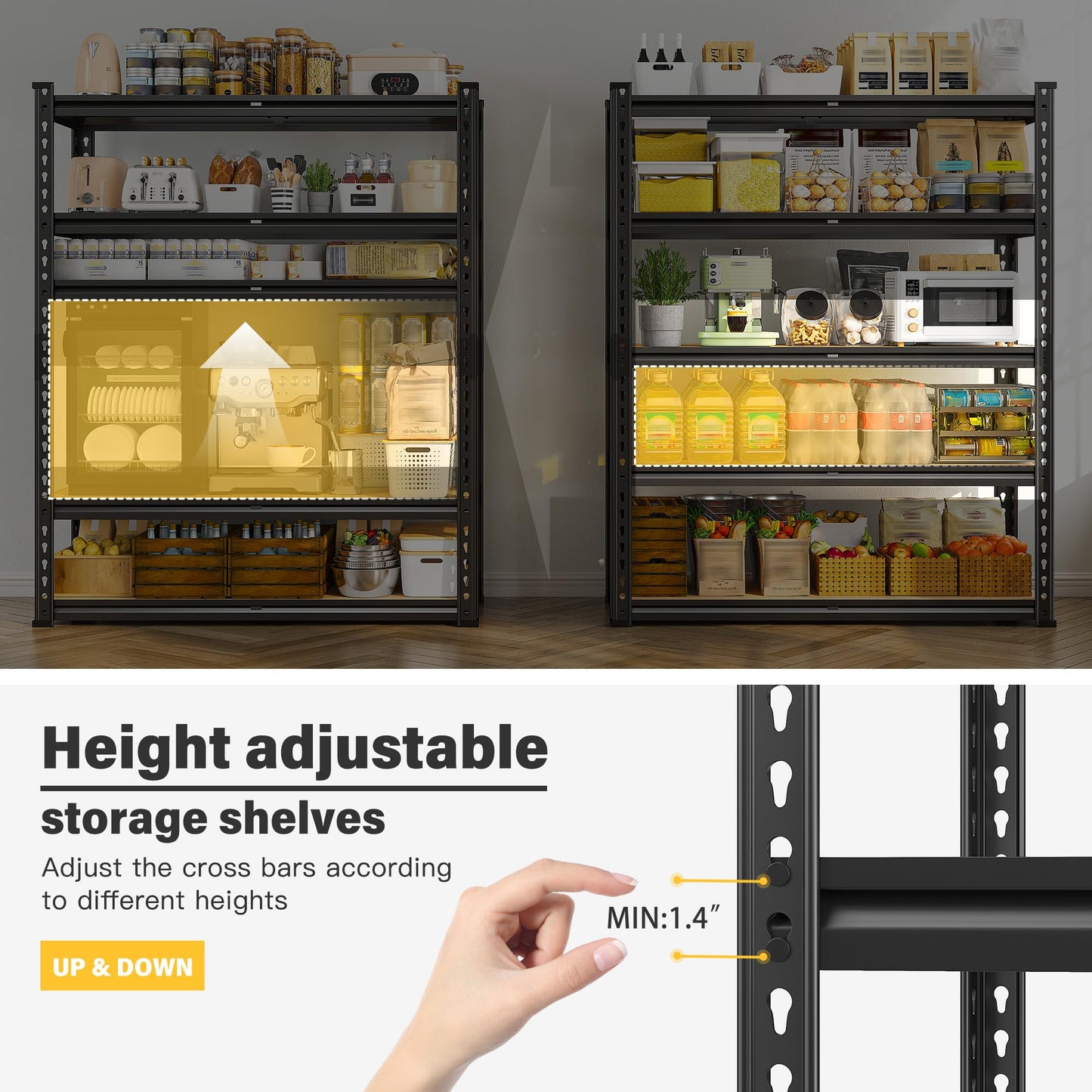 REIBII Storage Shelves 2020LBS Garage Shelving Heavy Duty 5-Tier Metal Shelving Units for Storage Adjustable Utility Shelf Rack for Kitchen Warehouse Basement 28" W x 12" D x 59.8" H, Black