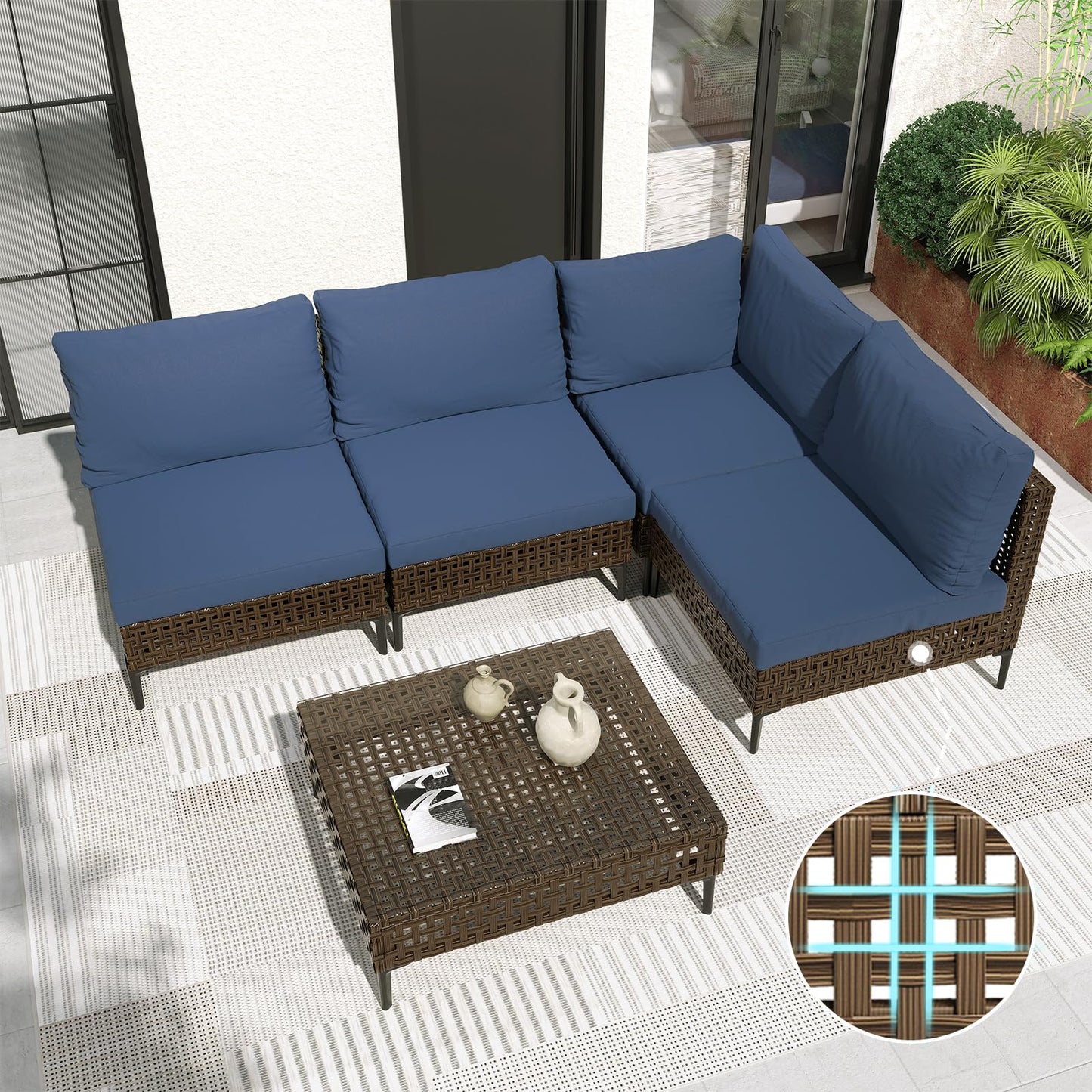 Grand patio 7-Piece Wicker Patio Furniture Set, Boho Outdoor Conversation Set Sectional Sofa with Water Resistant Thick Cushions and Coffee Table, Beige