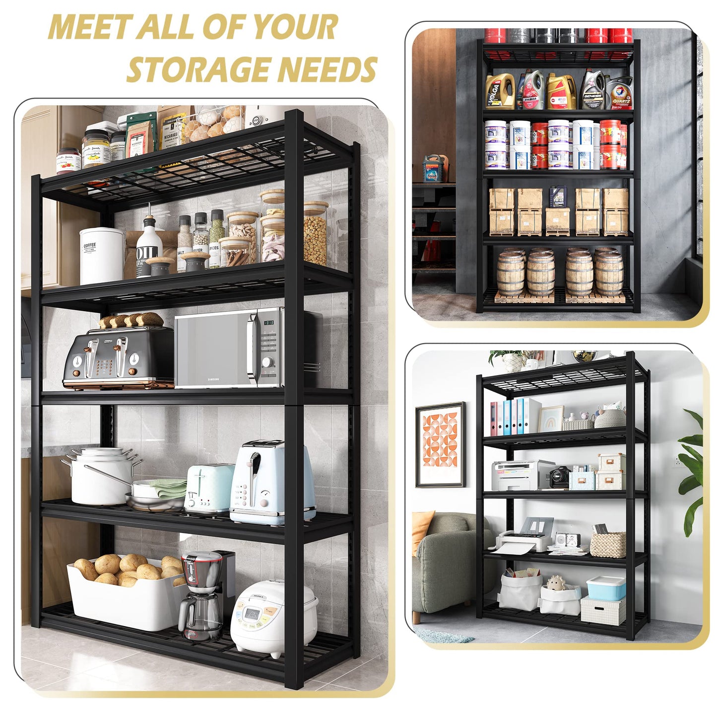 REIBII Garage Shelving 3000LBS Storage Shelves Heavy Duty Shelving Adjustable Industrial Metal Shelving Units for Garage, Basement,Pantry,Warehouse, School,Commercial,36" W x 16" D x 72" H