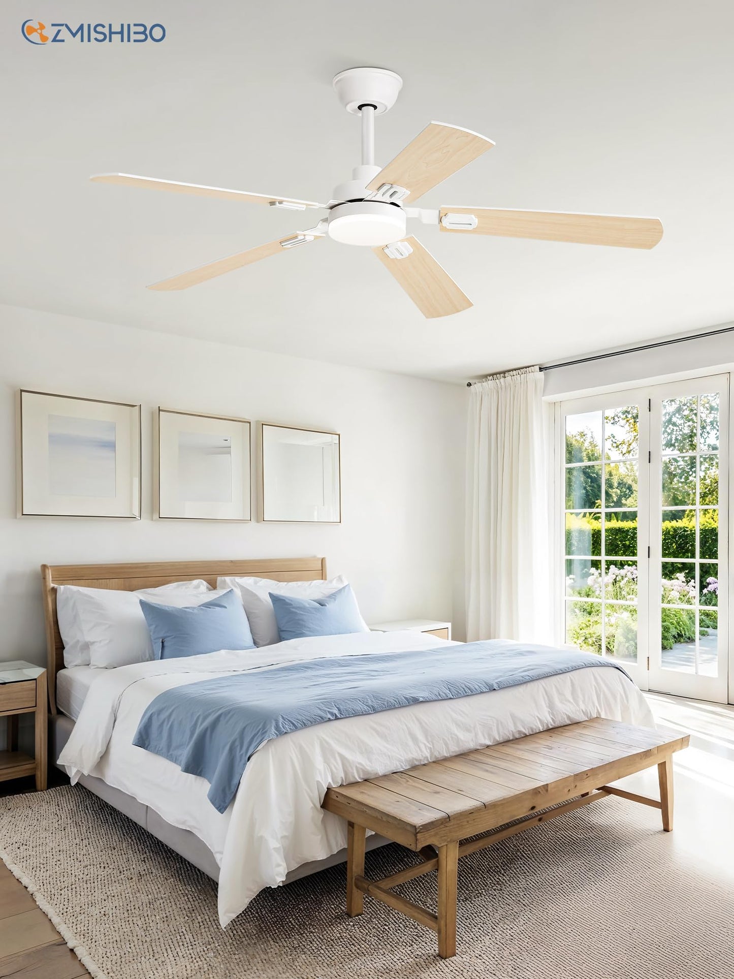 52" Ceiling Fans with Lights, Black Modern Ceiling Fan with Remote, Farmhouse Indoor Ceiling Fan with Dual Finish Blades, Quiet & Strong Motor, Bright LED Light.