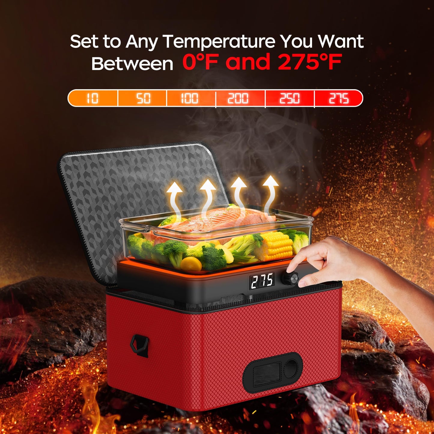 Portable Oven, 12V 24V 110V-240V Car Food Warmer Portable Personal Mini Oven Electric Heated Lunch Box for Meals Reheating & Raw Food Cooking for Road Trip/Camping/Picnic/Family Gathering(Black)