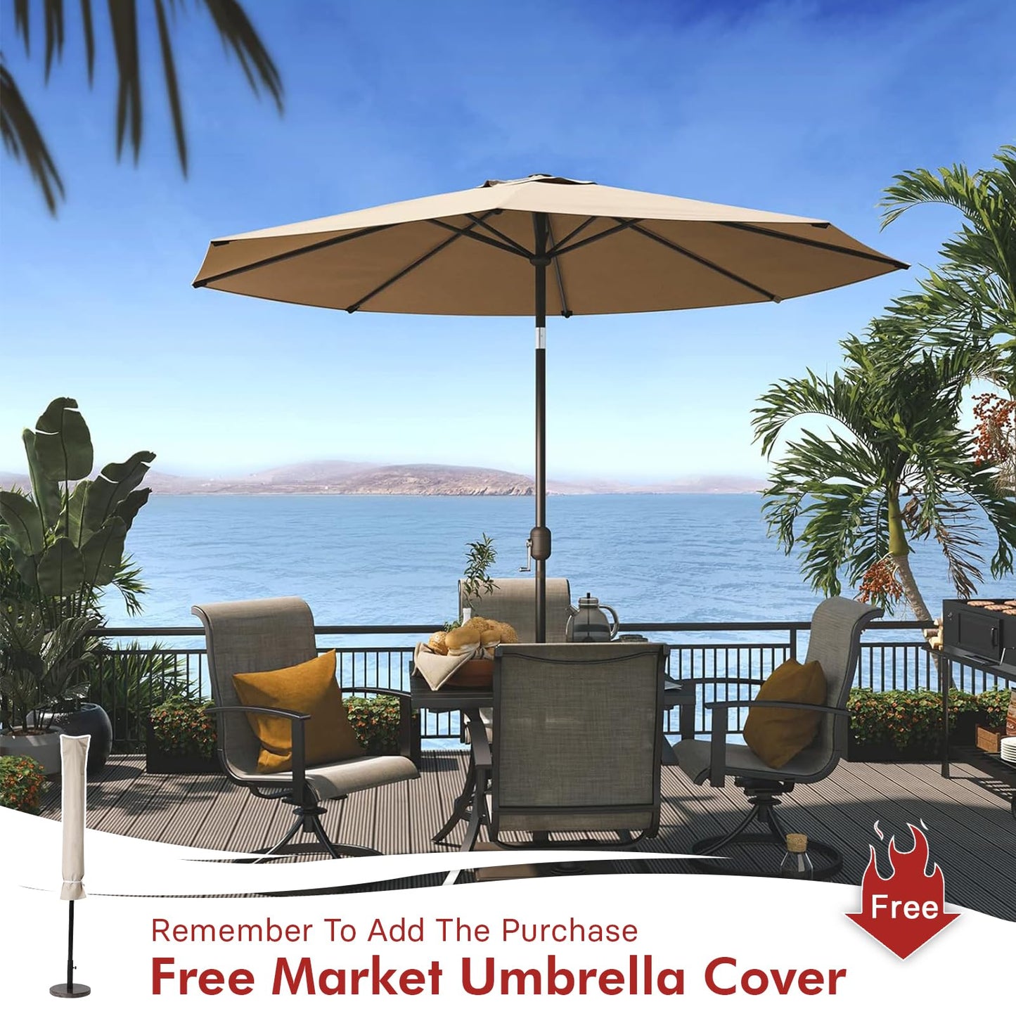 Grand patio Balcony Umbrella, JENA 6x4 FT Outdoor Umbrella, Rectangular Flat Canopy Versatile Patio Shade with 360 Degree Roating Knob for Deck Apartment, Beige