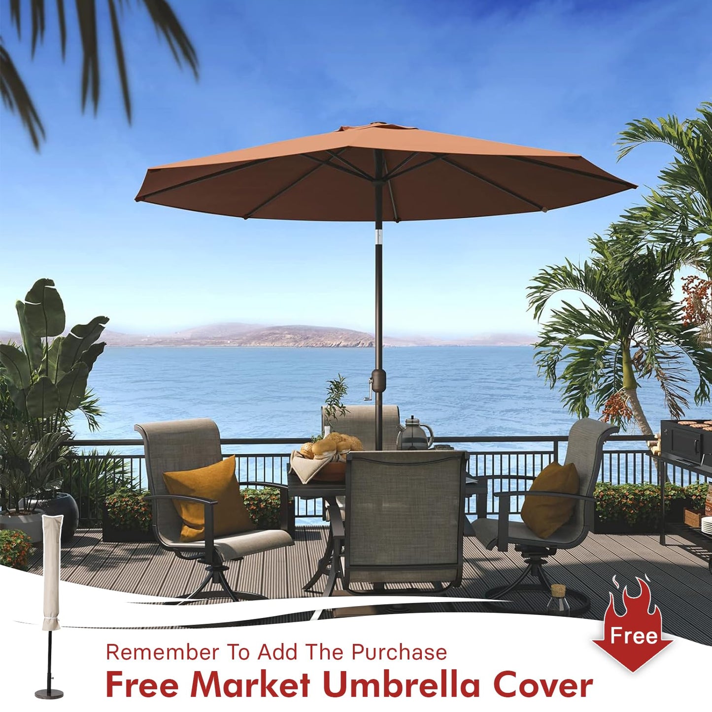 Grand patio Balcony Umbrella, JENA 6x4 FT Outdoor Umbrella, Rectangular Flat Canopy Versatile Patio Shade with 360 Degree Roating Knob for Deck Apartment, Beige