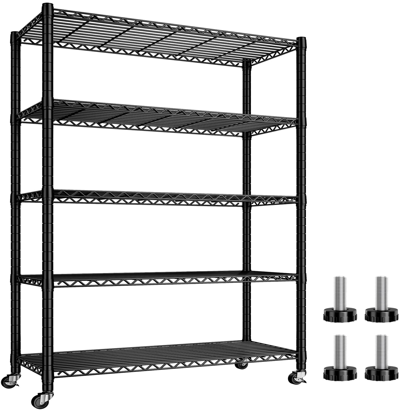 REIBII 5 Tier Wire Shelving,Storage Shelves Metal Shelves for Storage Loads 1200LBS,Adjustable Garage Shelving Heavy Duty Metal Shelving Storage Rack for Pantry Kitchen,71''HX35.5''WX14''D,Chrome