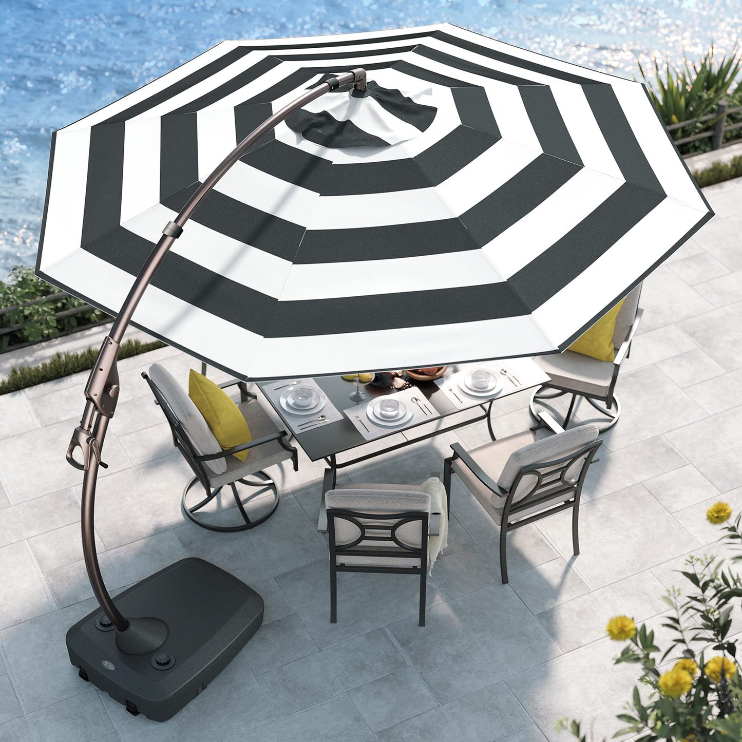 Grand patio 11FT Cantilever Umbrella with Base Outdoor Large Round Aluminum Offset Umbrella for Patio Garden Backyard (Champagne, 11 FT)