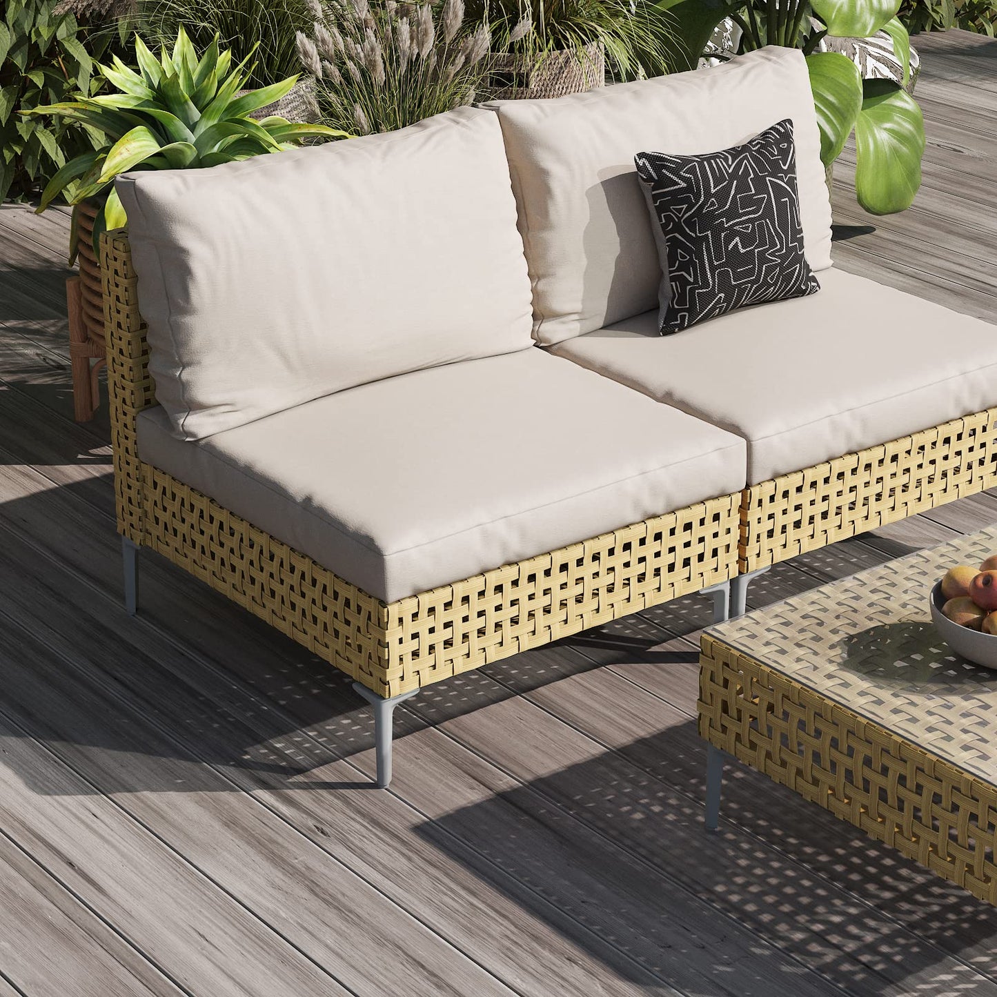 Grand patio 7-Piece Wicker Patio Furniture Set, Boho Outdoor Conversation Set Sectional Sofa with Water Resistant Thick Cushions and Coffee Table, Beige