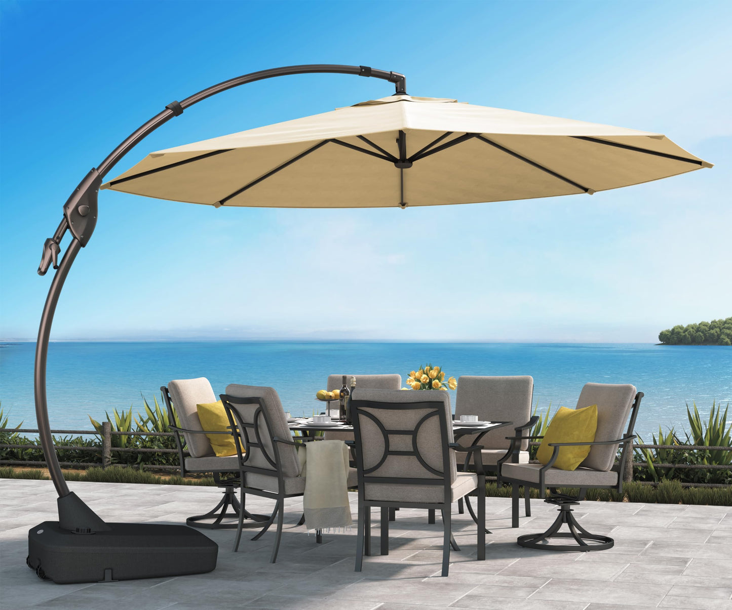 Grand patio 11FT Cantilever Umbrella with Base Outdoor Large Round Aluminum Offset Umbrella for Patio Garden Backyard (Champagne, 11 FT)