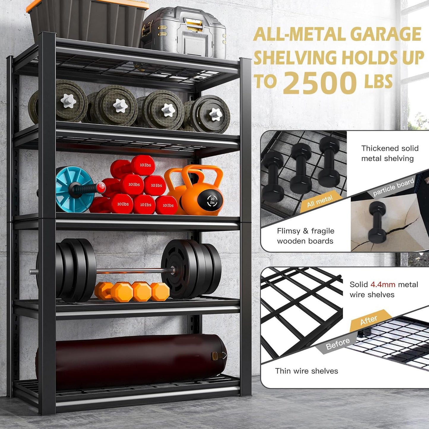 REIBII Garage Shelving 3000LBS Storage Shelves Heavy Duty Shelving Adjustable Industrial Metal Shelving Units for Garage, Basement,Pantry,Warehouse, School,Commercial,36" W x 16" D x 72" H