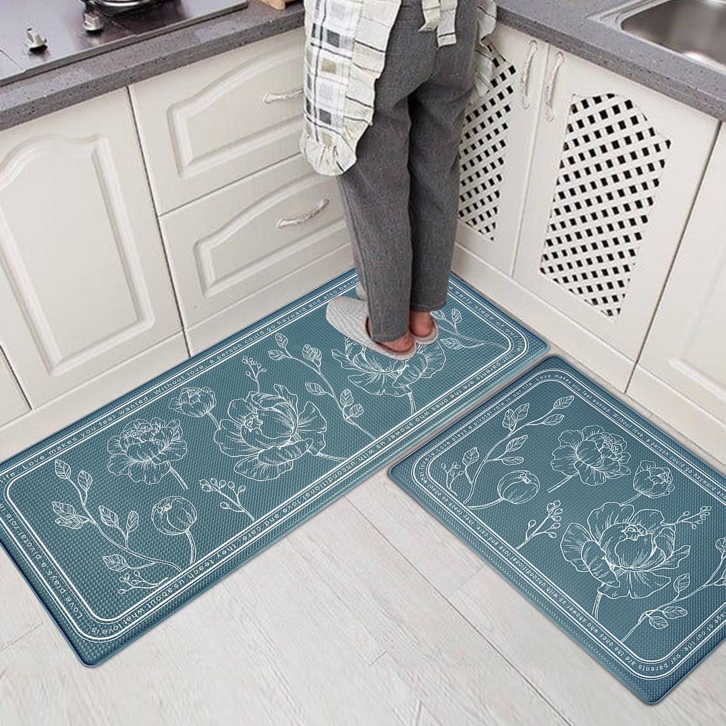 ROTTOGOON Kitchen Floor Mat Set of 2, Cushioned Anti Fatigue Kitchen Mat 17"x47"+17"x29", Non-Slip Waterproof Kitchen Rug, Premium PVC Comfort Kitchen Mats and Rugs for Kitchen, Office, Home, Laundry