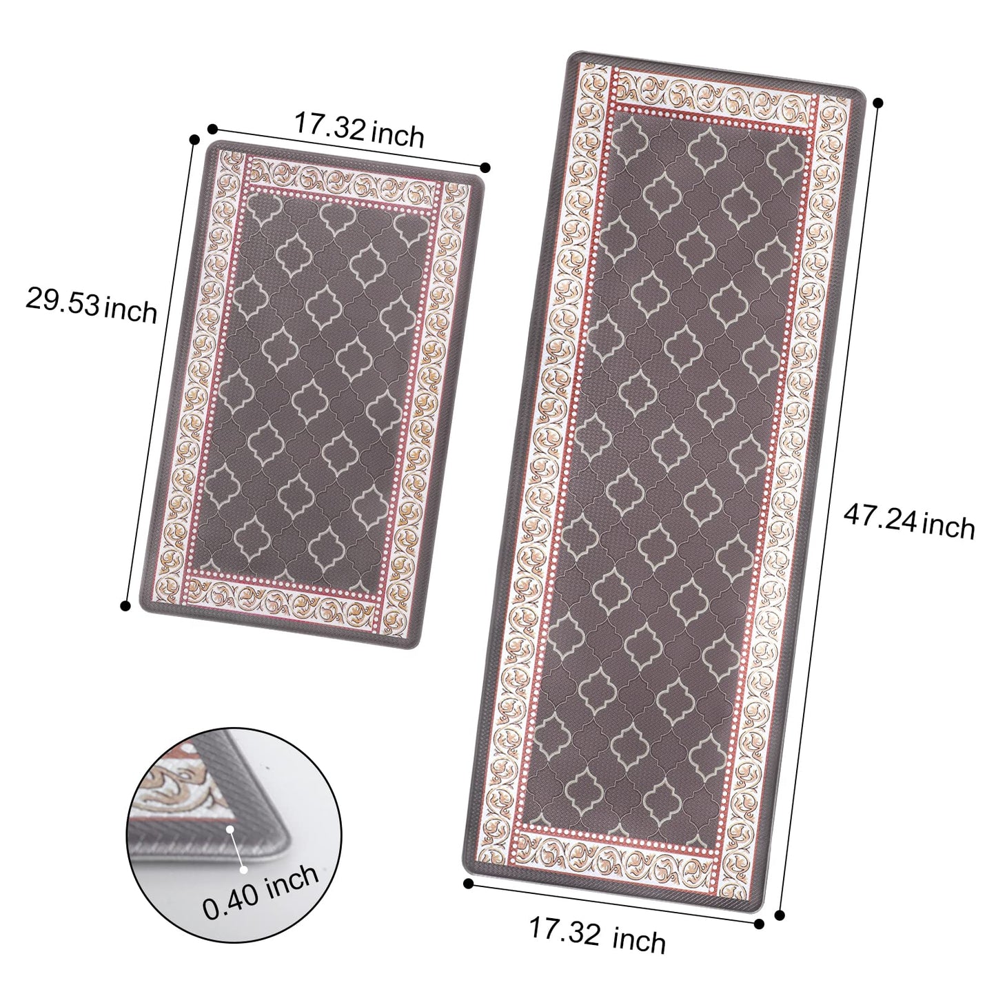 ROTTOGOON Kitchen Floor Mat Set of 2, Cushioned Anti Fatigue Kitchen Mat 17"x47"+17"x29", Non-Slip Waterproof Kitchen Rug, Premium PVC Comfort Kitchen Mats and Rugs for Kitchen, Office, Home, Laundry