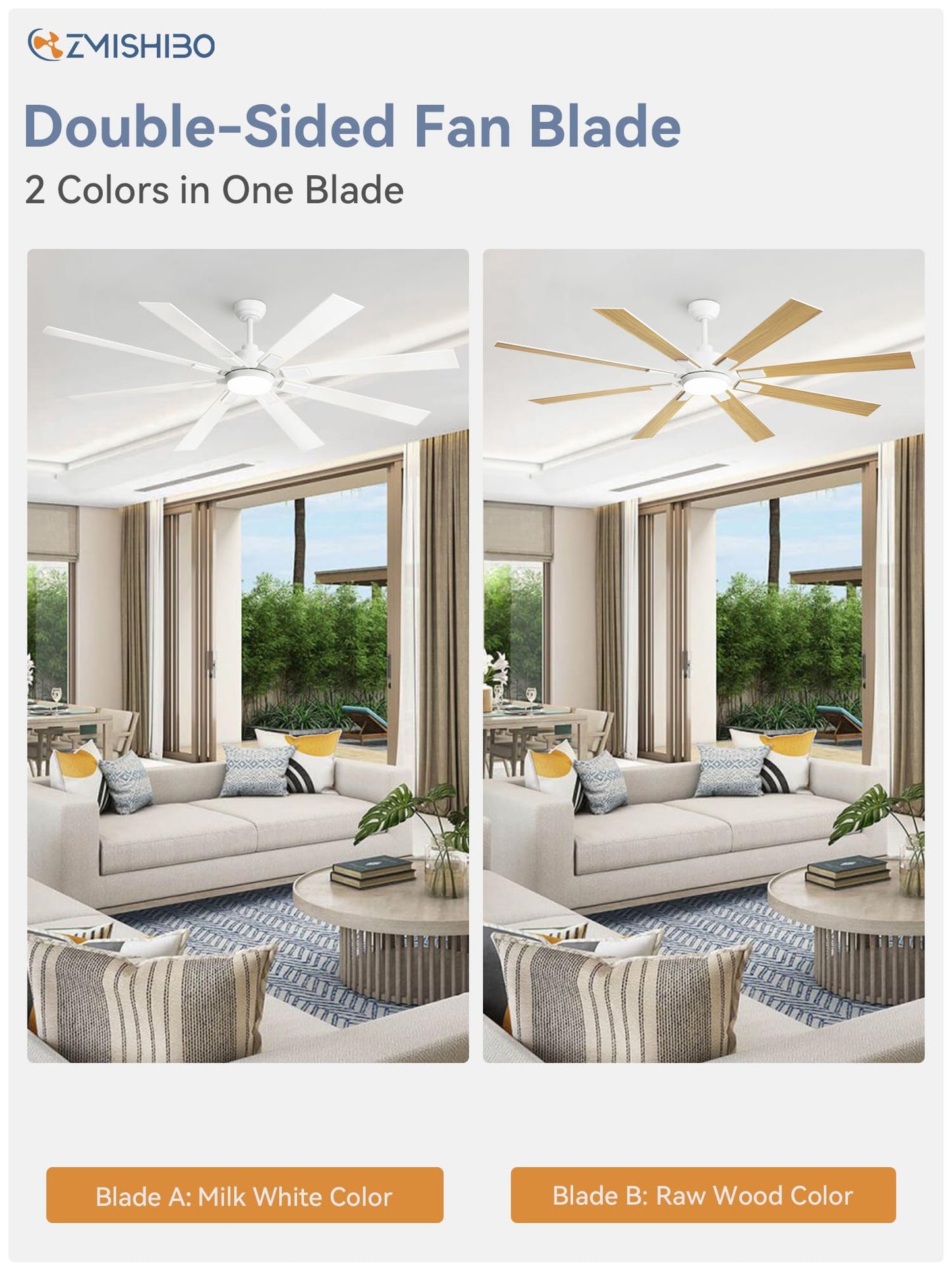 72 inch Large Ceiling Fans with Lights and Remote, Indoor/Outdoor Black Modern Ceiling Fan for Kitchen Living Room Patio, 6 Speed Reversible Quiet DC Motor, 3 CCT, Dual Finish 8 Blades