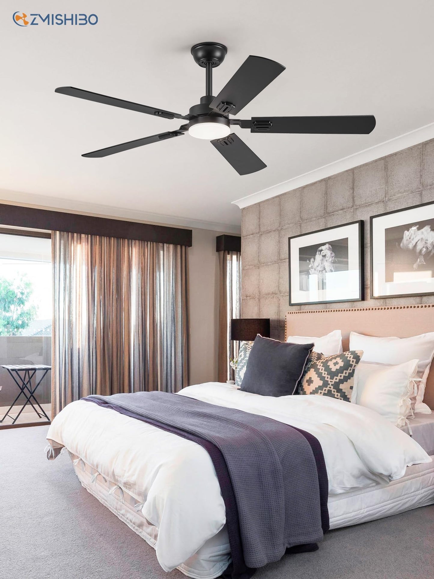 52" Ceiling Fans with Lights, Black Modern Ceiling Fan with Remote, Farmhouse Indoor Ceiling Fan with Dual Finish Blades, Quiet & Strong Motor, Bright LED Light.