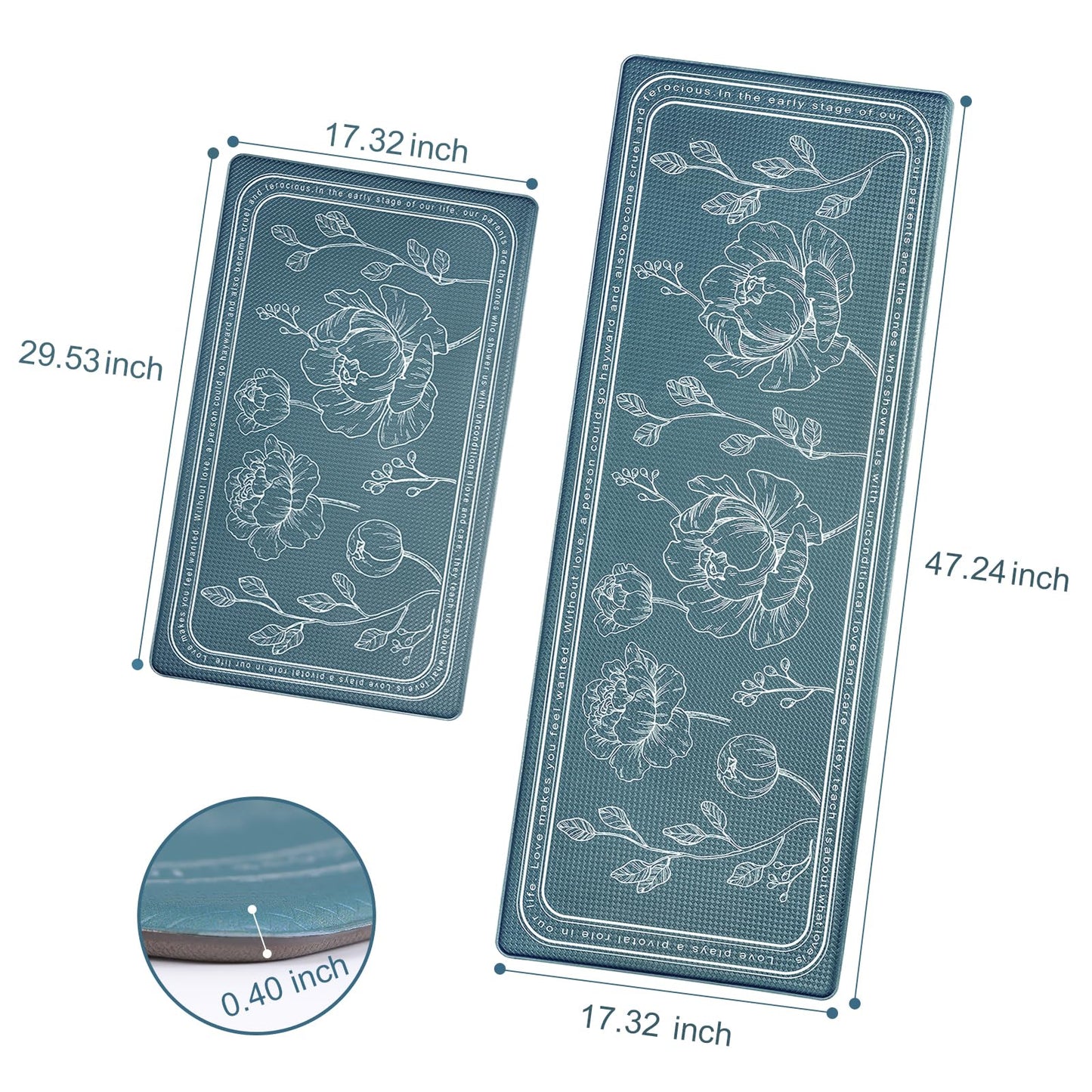 ROTTOGOON Kitchen Floor Mat Set of 2, Cushioned Anti Fatigue Kitchen Mat 17"x47"+17"x29", Non-Slip Waterproof Kitchen Rug, Premium PVC Comfort Kitchen Mats and Rugs for Kitchen, Office, Home, Laundry