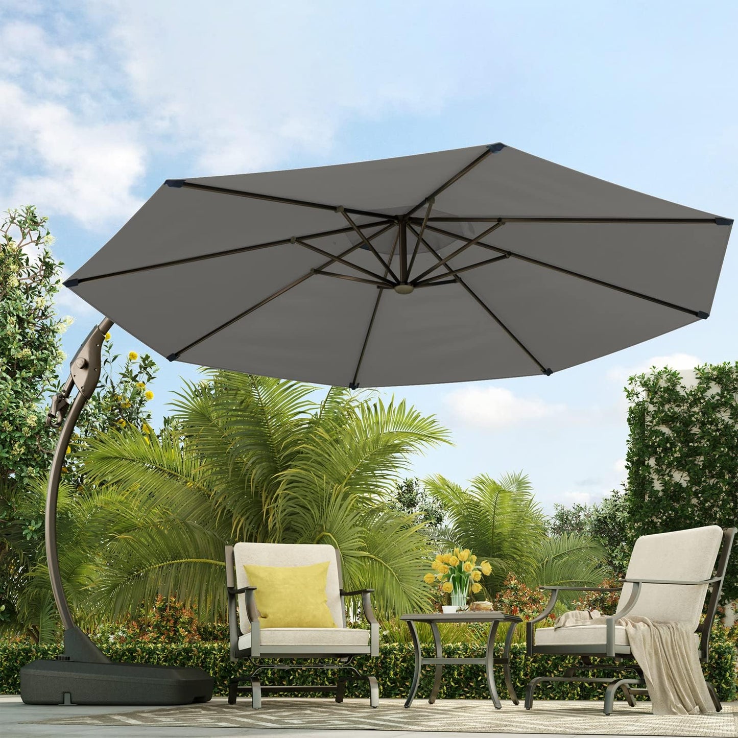 Grand patio 11FT Cantilever Umbrella with Base Outdoor Large Round Aluminum Offset Umbrella for Patio Garden Backyard (Champagne, 11 FT)