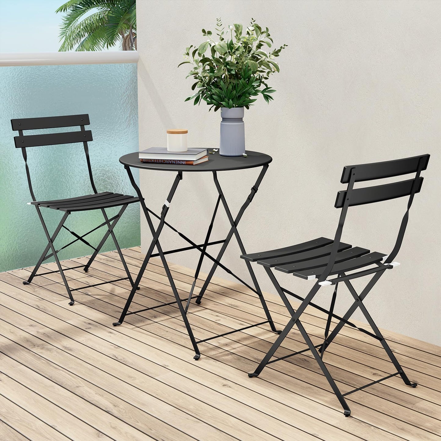 Grand patio Premium Frame Patio Bistro Set, Folding Outdoor Patio Furniture Sets, 3-Piece Patio Set of Folding Patio Table and Chairs, Sage Green