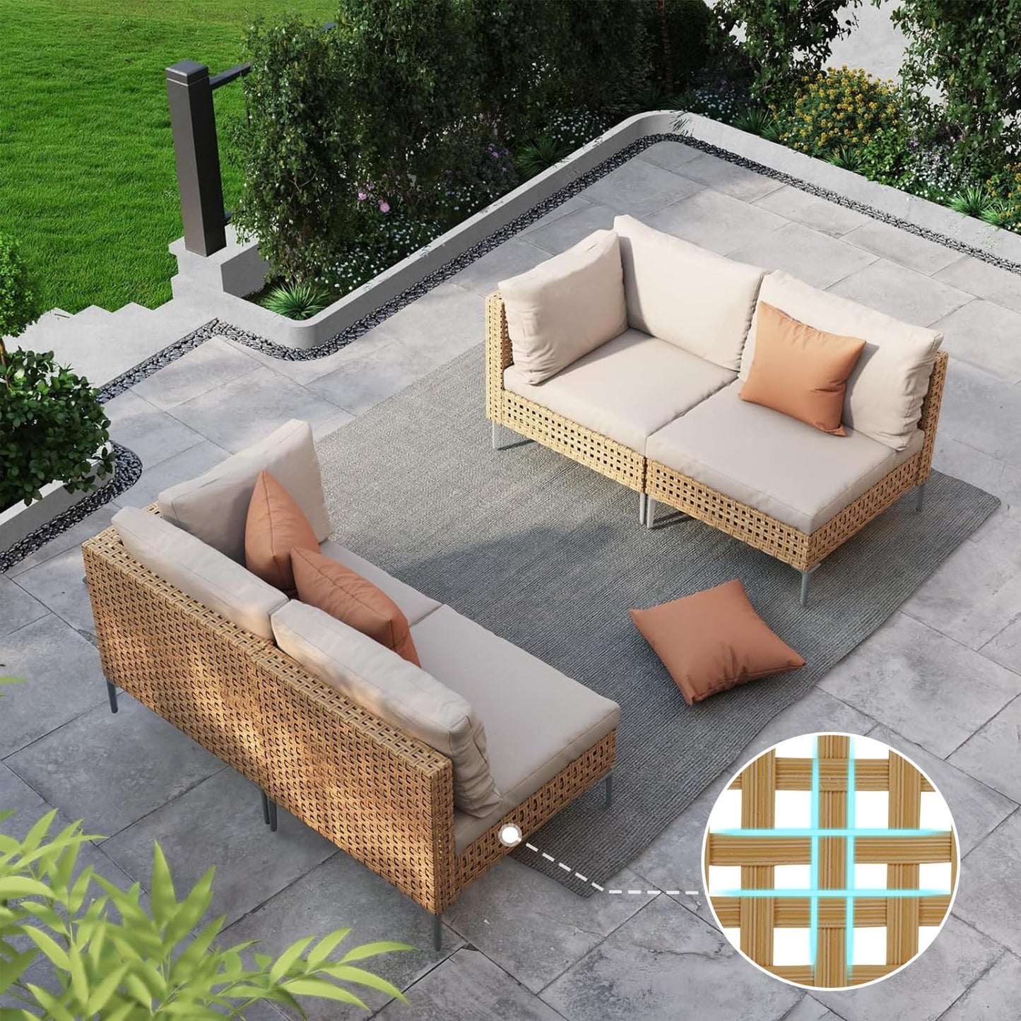 Grand patio 7-Piece Wicker Patio Furniture Set, Boho Outdoor Conversation Set Sectional Sofa with Water Resistant Thick Cushions and Coffee Table, Beige