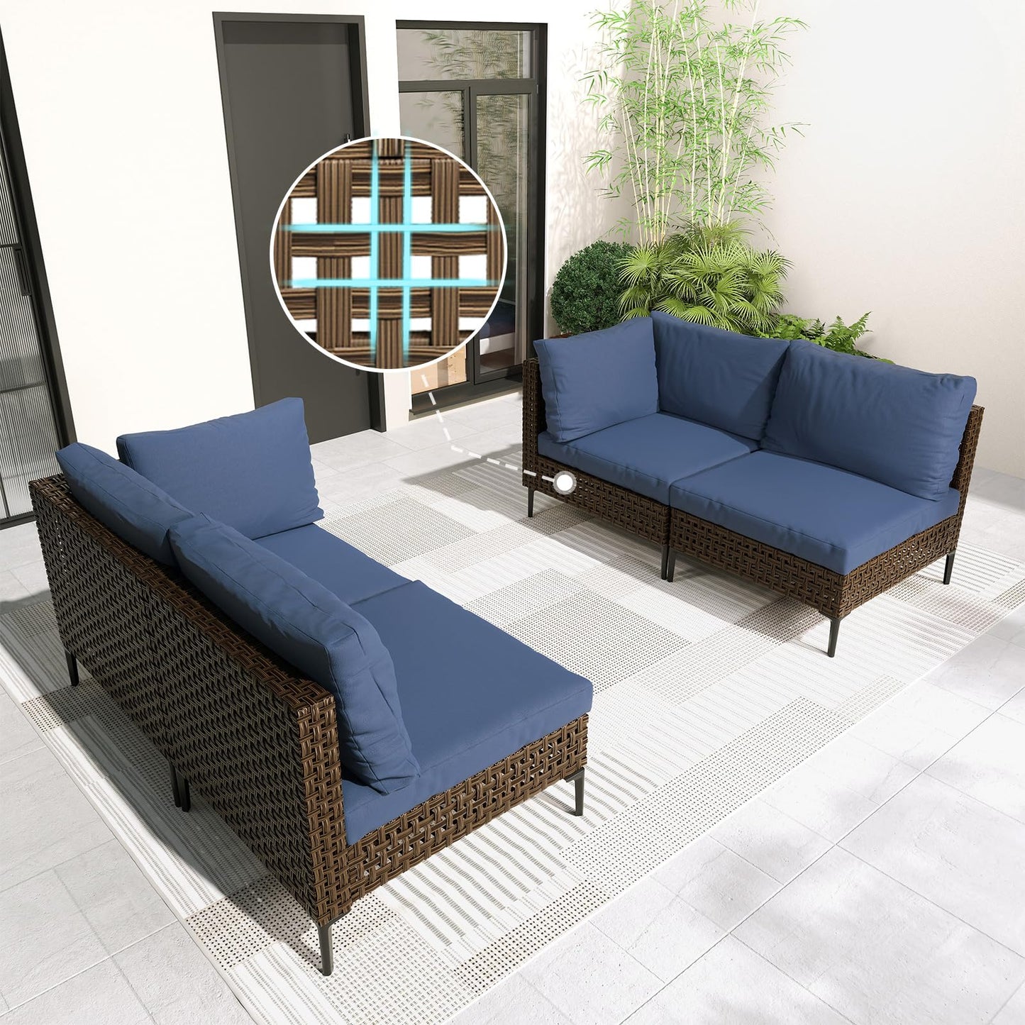 Grand patio 7-Piece Wicker Patio Furniture Set, Boho Outdoor Conversation Set Sectional Sofa with Water Resistant Thick Cushions and Coffee Table, Beige