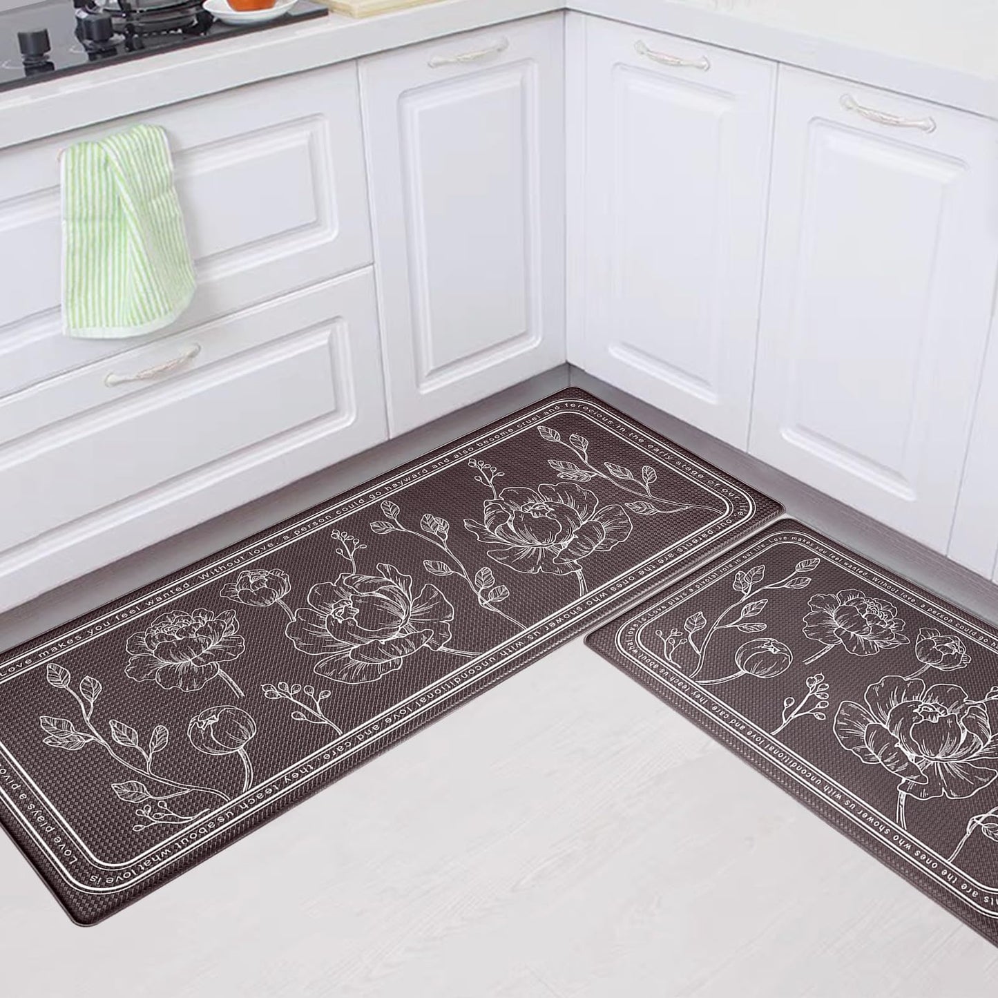 ROTTOGOON Kitchen Floor Mat Set of 2, Cushioned Anti Fatigue Kitchen Mat 17"x47"+17"x29", Non-Slip Waterproof Kitchen Rug, Premium PVC Comfort Kitchen Mats and Rugs for Kitchen, Office, Home, Laundry