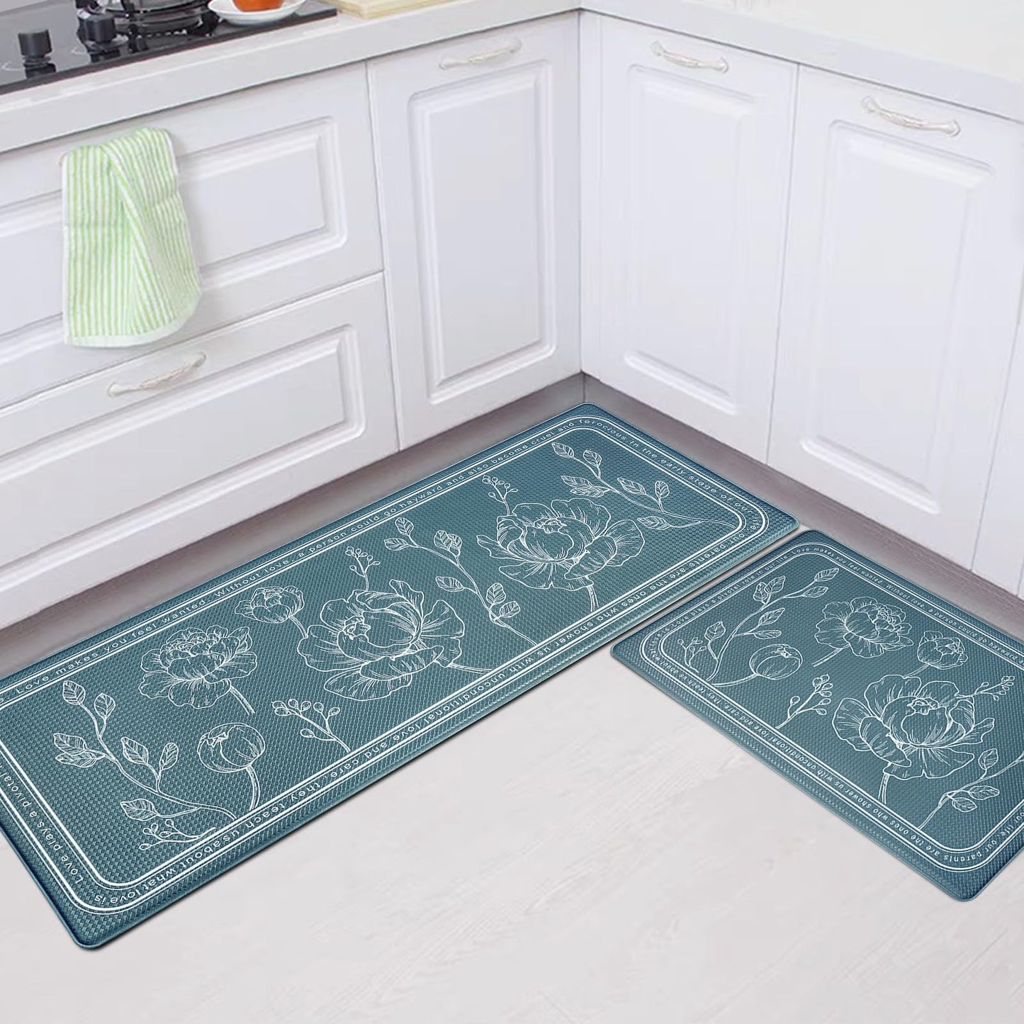 ROTTOGOON Kitchen Floor Mat Set of 2, Cushioned Anti Fatigue Kitchen Mat 17"x47"+17"x29", Non-Slip Waterproof Kitchen Rug, Premium PVC Comfort Kitchen Mats and Rugs for Kitchen, Office, Home, Laundry