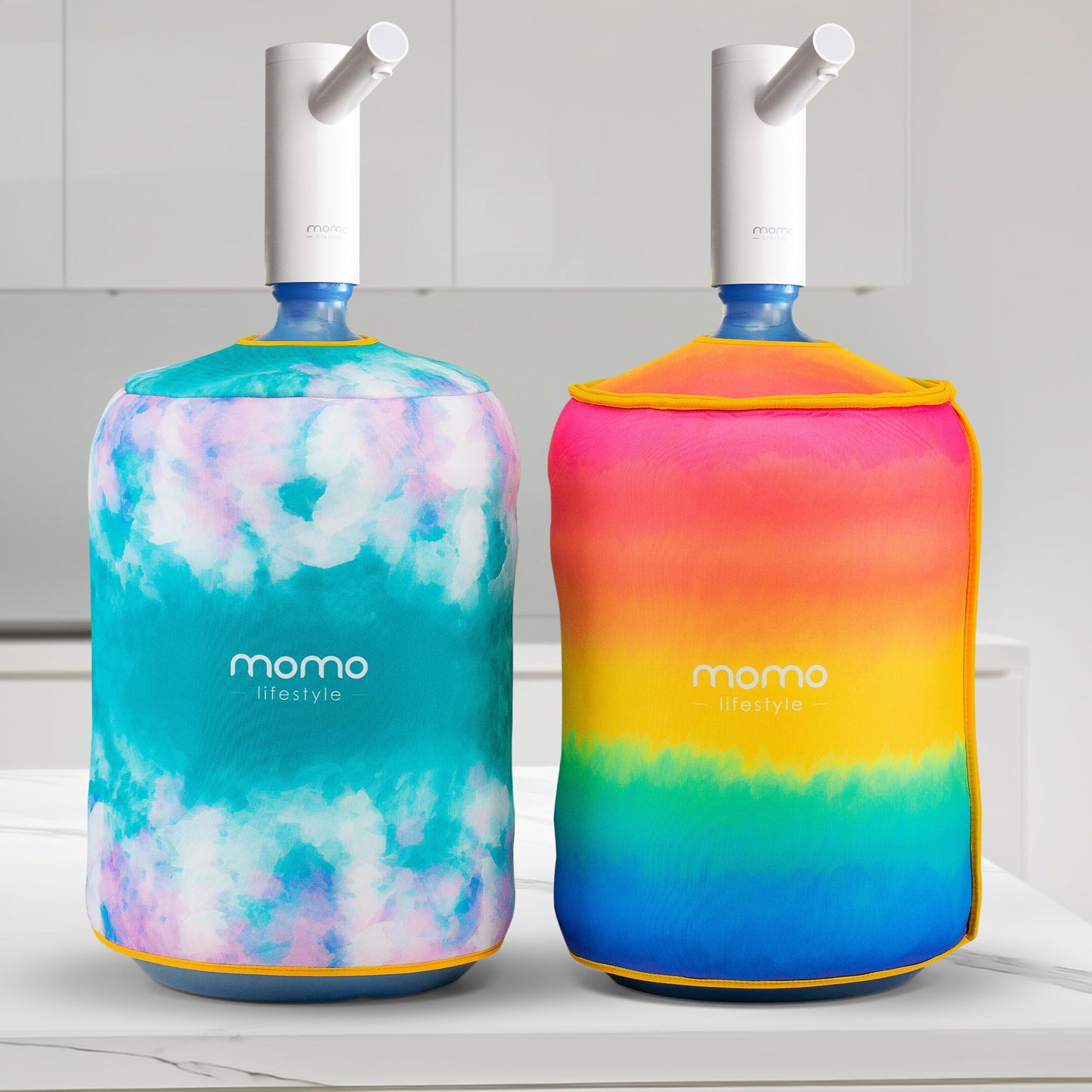 Momo Lifestyle 5 Gallon Water Jug Cover - Insulated Neoprene - UV Rays Blocking - Reversible Double Sided - Water Bottle Sleeve for 5 Gallon Water Dispenser Cover Accessory Sleeve (Breeze)