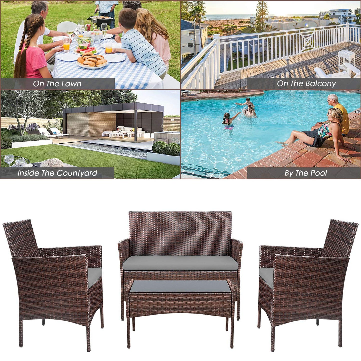 Outdoor  Backyard Porch Garden Poolside Balcony Sets  4 Pieces