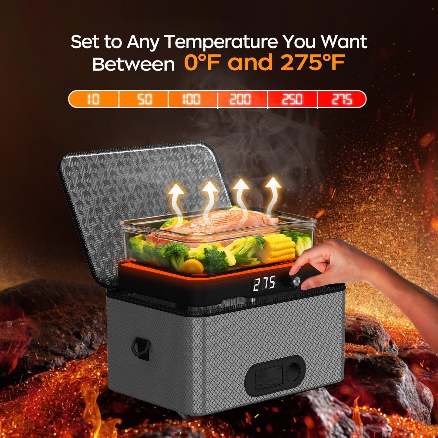 Portable Oven, 12V 24V 110V-240V Car Food Warmer Portable Personal Mini Oven Electric Heated Lunch Box for Meals Reheating & Raw Food Cooking for Road Trip/Camping/Picnic/Family Gathering(Black)