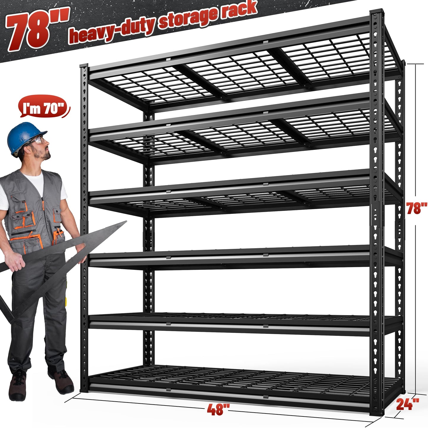 REIBII 60" W Garage Shelving 3000LBS Heavy Duty Storage Shelves, Adjustable 5 Tier Metal Shelves for Storage Rack Industrial Shelf, Garage Storage Shelving Unit, 60" W x 24" D x 72" H