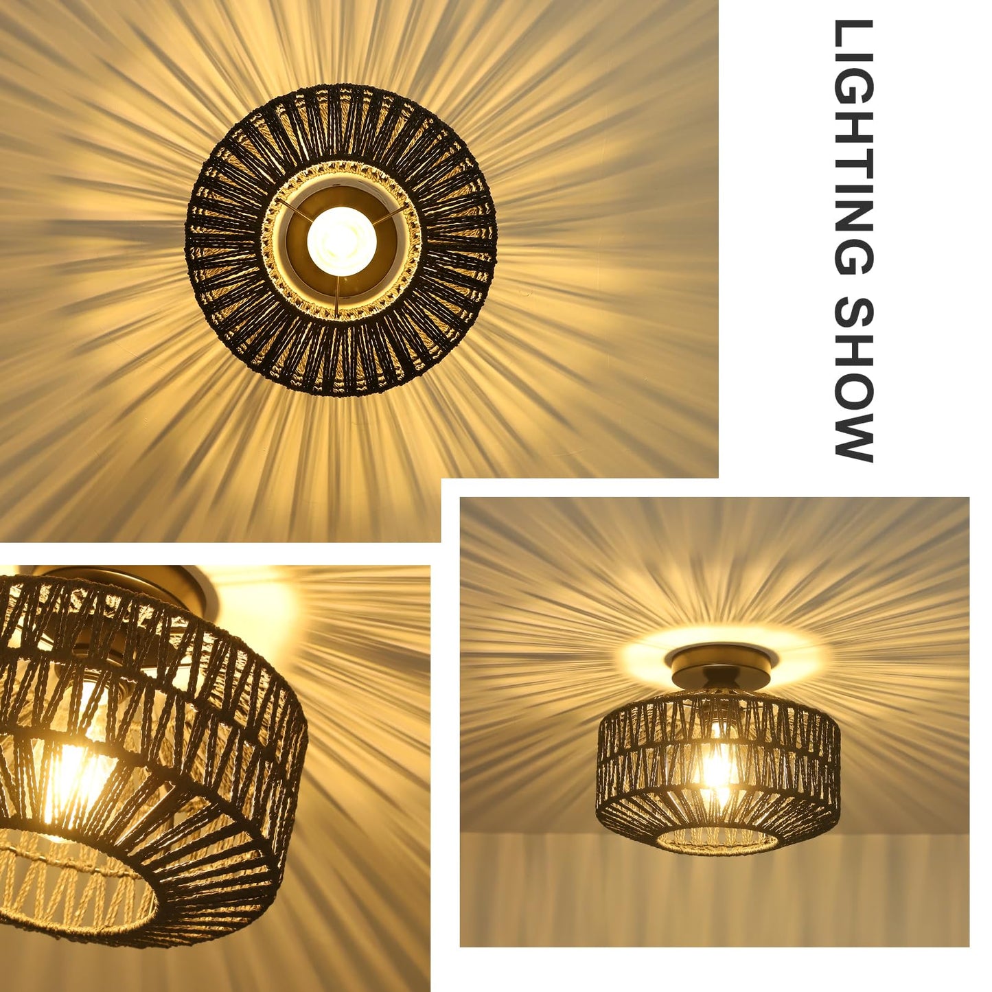 Light Fixtures Ceiling Mount,Mini Rattan Chandelier Light Fixture with Dimmable LED Bulb