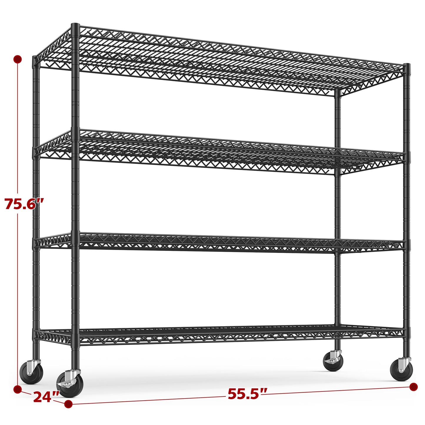 REIBII Storage Shelves 75.6" H Wire Shelving Unit with Wheels 2500LBS Heavy Duty Metal Shelves for Storage Adjustable Garage Storage Rack Pantry Shelf Commercial Shelving, 75.6" H X 55.5''W X 24" D