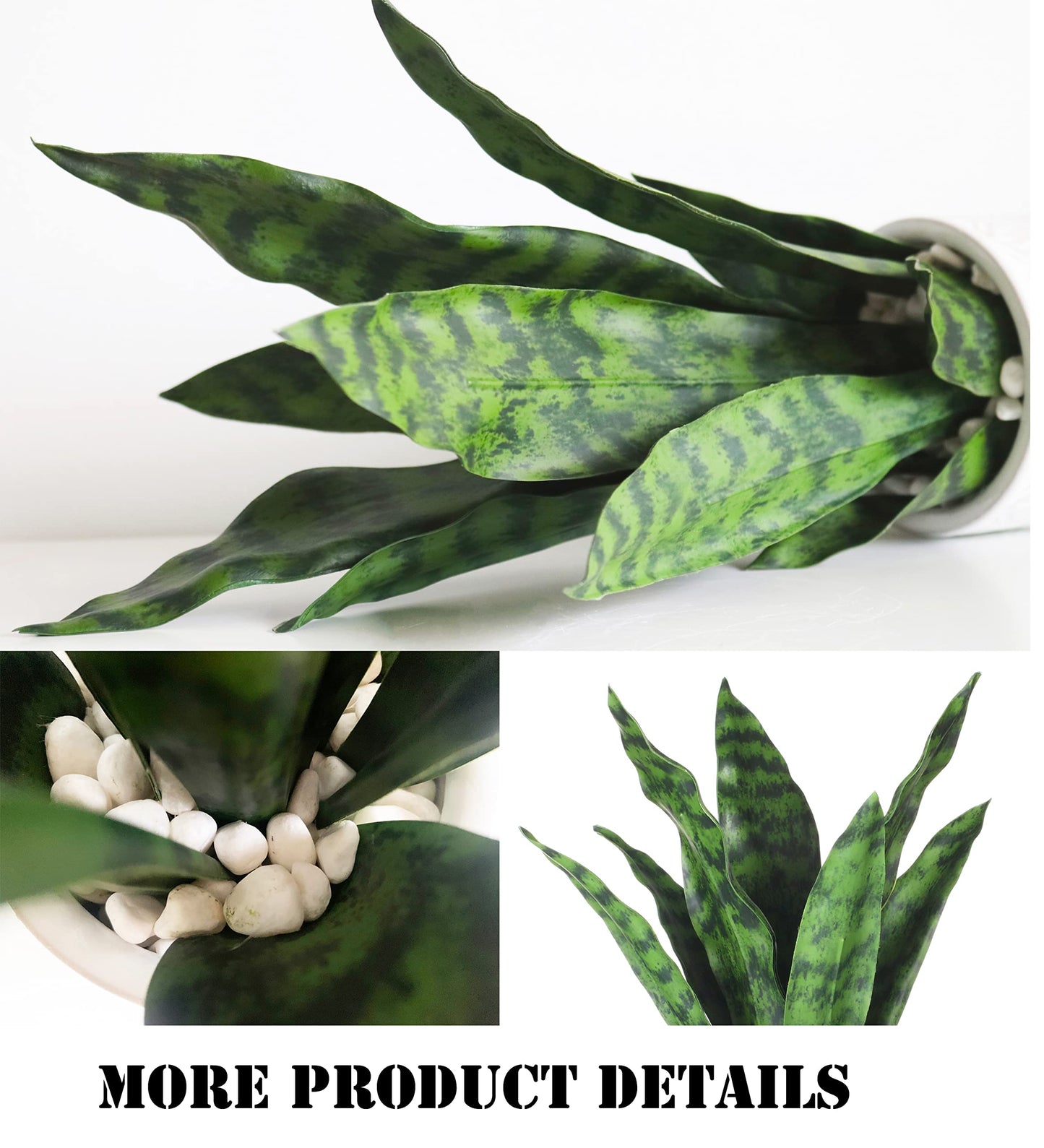 Artificial Snake Plants 16" with White Ceramic Pot Sansevieria Plant Fake Snake Plant Greenery Faux Plant in Pot for Home Office Living Room Housewarming Gifts Indoor Outdoor Decor-Green