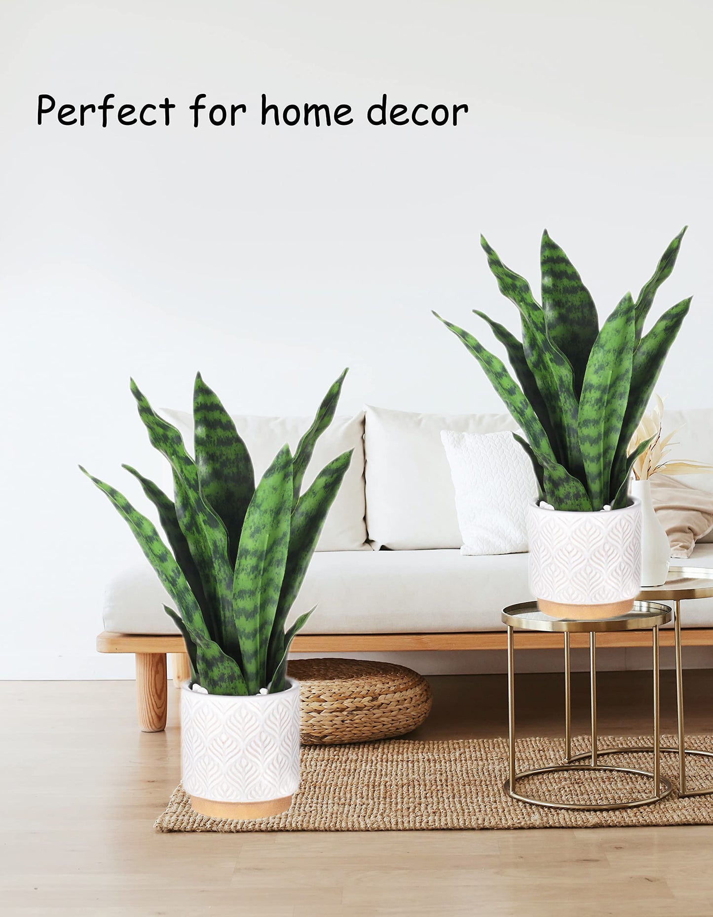 Artificial Snake Plants 16" with White Ceramic Pot Sansevieria Plant Fake Snake Plant Greenery Faux Plant in Pot for Home Office Living Room Housewarming Gifts Indoor Outdoor Decor-Green