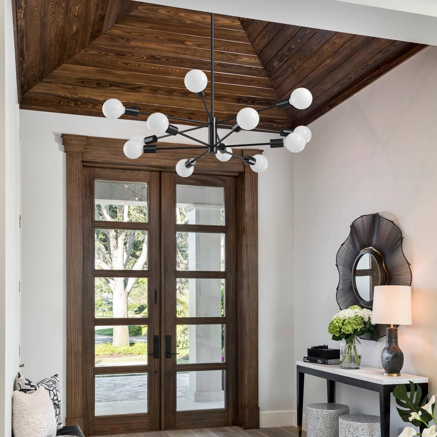 Modern Chandelier Ceiling Light Fixture Sputnik Chandeliers Gold and Black Farmhouse Chandelier Over Table 12-Light Height Adjustable Chandeliers for Dining Room, Living Room,Kitchen Island