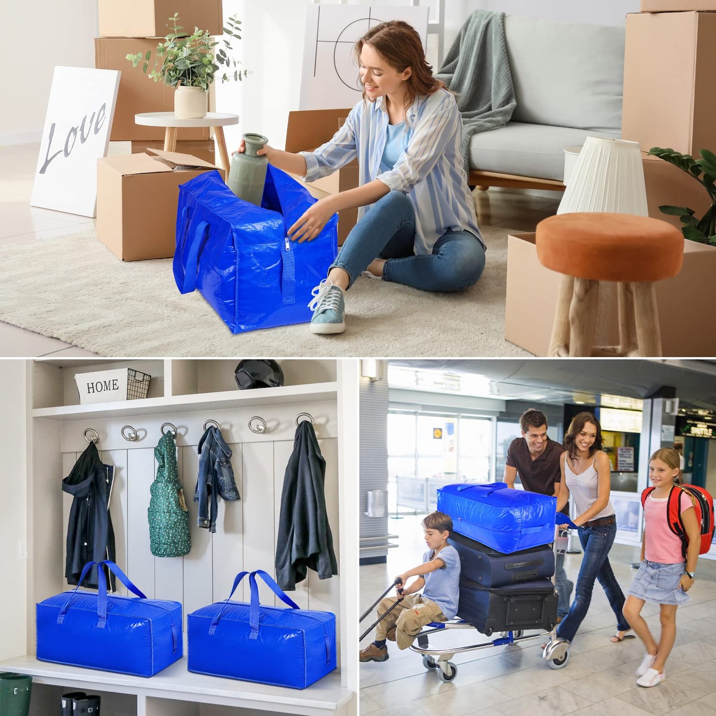 8-Pack Extra Large Moving Bags, Heavy Duty Storage Bags w/Strong Handle & Zippers, Storage Tote for Space Saving, Alternative to Moving Boxes, Bags for Clothing Dorm Travel Packing Supplies (Blue)