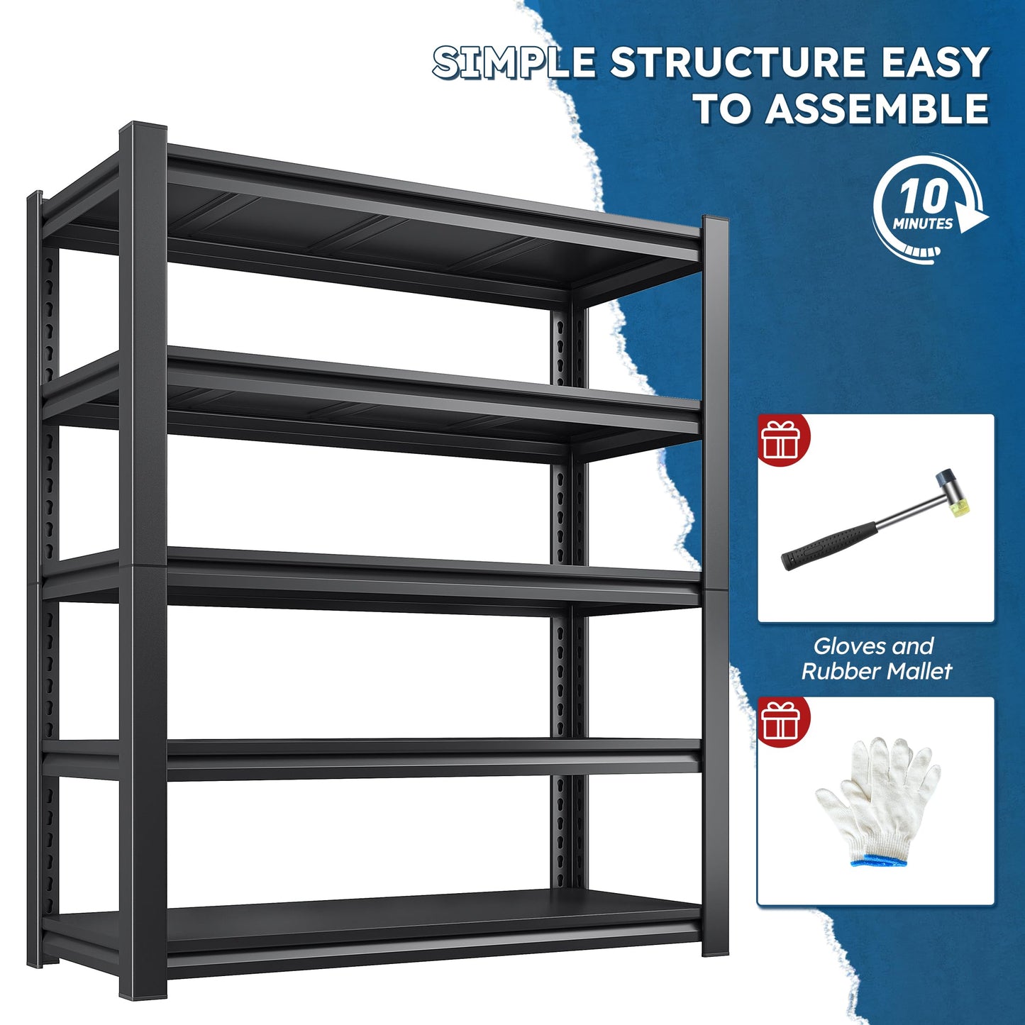 REIBII Garage Shelving 3000LBS Storage Shelves Heavy Duty Shelving Adjustable Industrial Metal Shelving Units for Garage, Basement,Pantry,Warehouse, School,Commercial,36" W x 16" D x 72" H