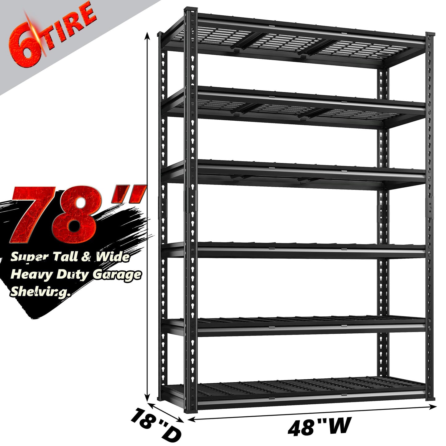 REIBII 60" W Garage Shelving 3000LBS Heavy Duty Storage Shelves, Adjustable 5 Tier Metal Shelves for Storage Rack Industrial Shelf, Garage Storage Shelving Unit, 60" W x 24" D x 72" H