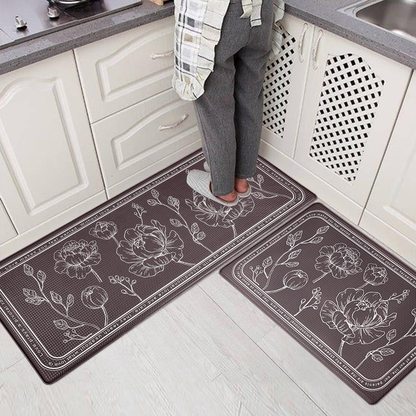 ROTTOGOON Kitchen Floor Mat Set of 2, Cushioned Anti Fatigue Kitchen Mat 17"x47"+17"x29", Non-Slip Waterproof Kitchen Rug, Premium PVC Comfort Kitchen Mats and Rugs for Kitchen, Office, Home, Laundry