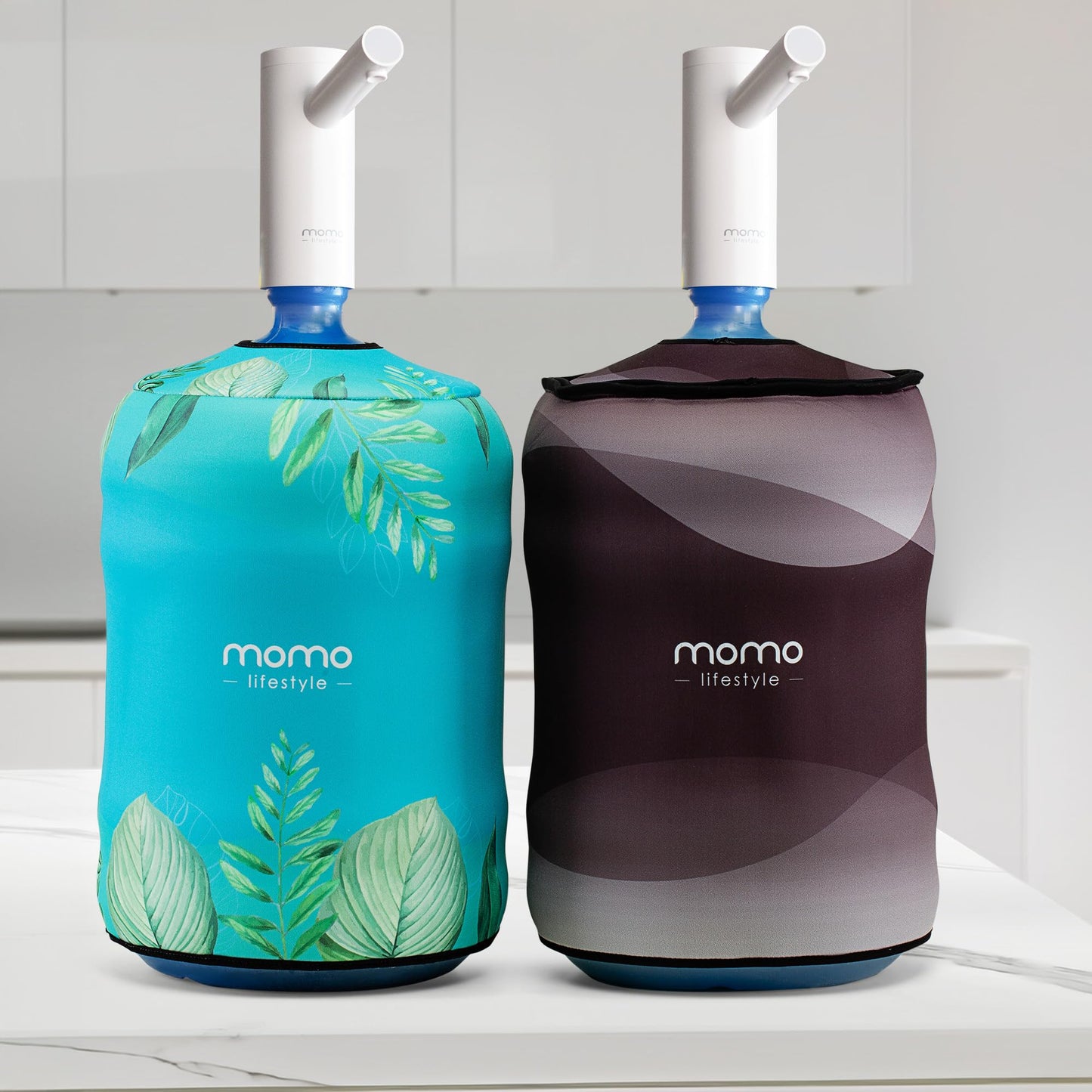 Momo Lifestyle 5 Gallon Water Jug Cover - Insulated Neoprene - UV Rays Blocking - Reversible Double Sided - Water Bottle Sleeve for 5 Gallon Water Dispenser Cover Accessory Sleeve (Breeze)