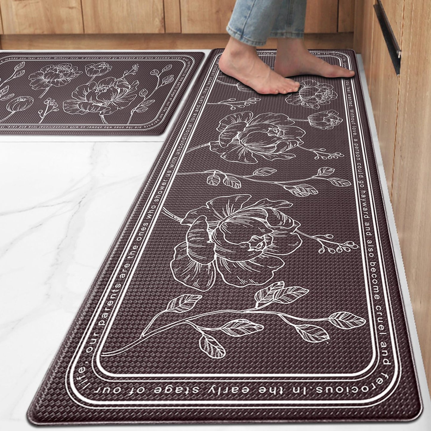 ROTTOGOON Kitchen Floor Mat Set of 2, Cushioned Anti Fatigue Kitchen Mat 17"x47"+17"x29", Non-Slip Waterproof Kitchen Rug, Premium PVC Comfort Kitchen Mats and Rugs for Kitchen, Office, Home, Laundry