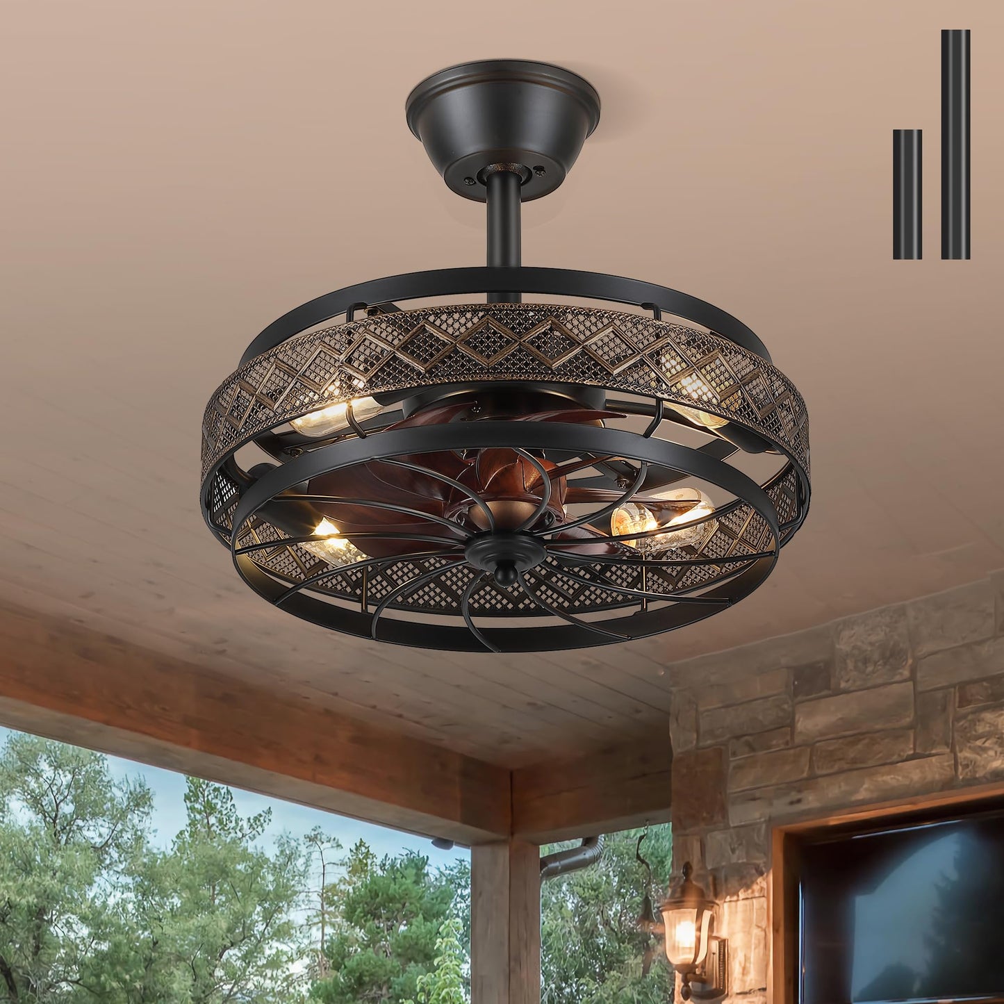 Low Profile Caged Ceiling Fans with Lights and Remote (Bulbs not Included)