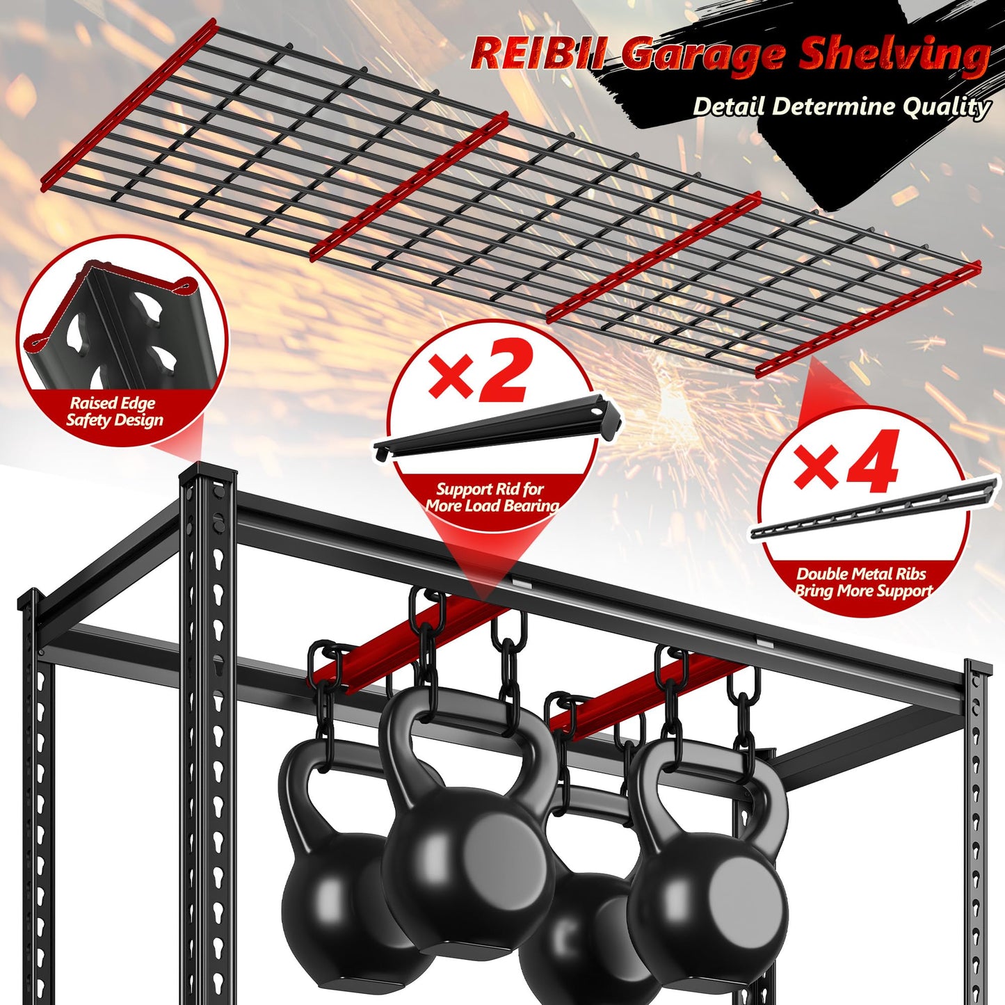 REIBII 60" W Garage Shelving 3000LBS Heavy Duty Storage Shelves, Adjustable 5 Tier Metal Shelves for Storage Rack Industrial Shelf, Garage Storage Shelving Unit, 60" W x 24" D x 72" H