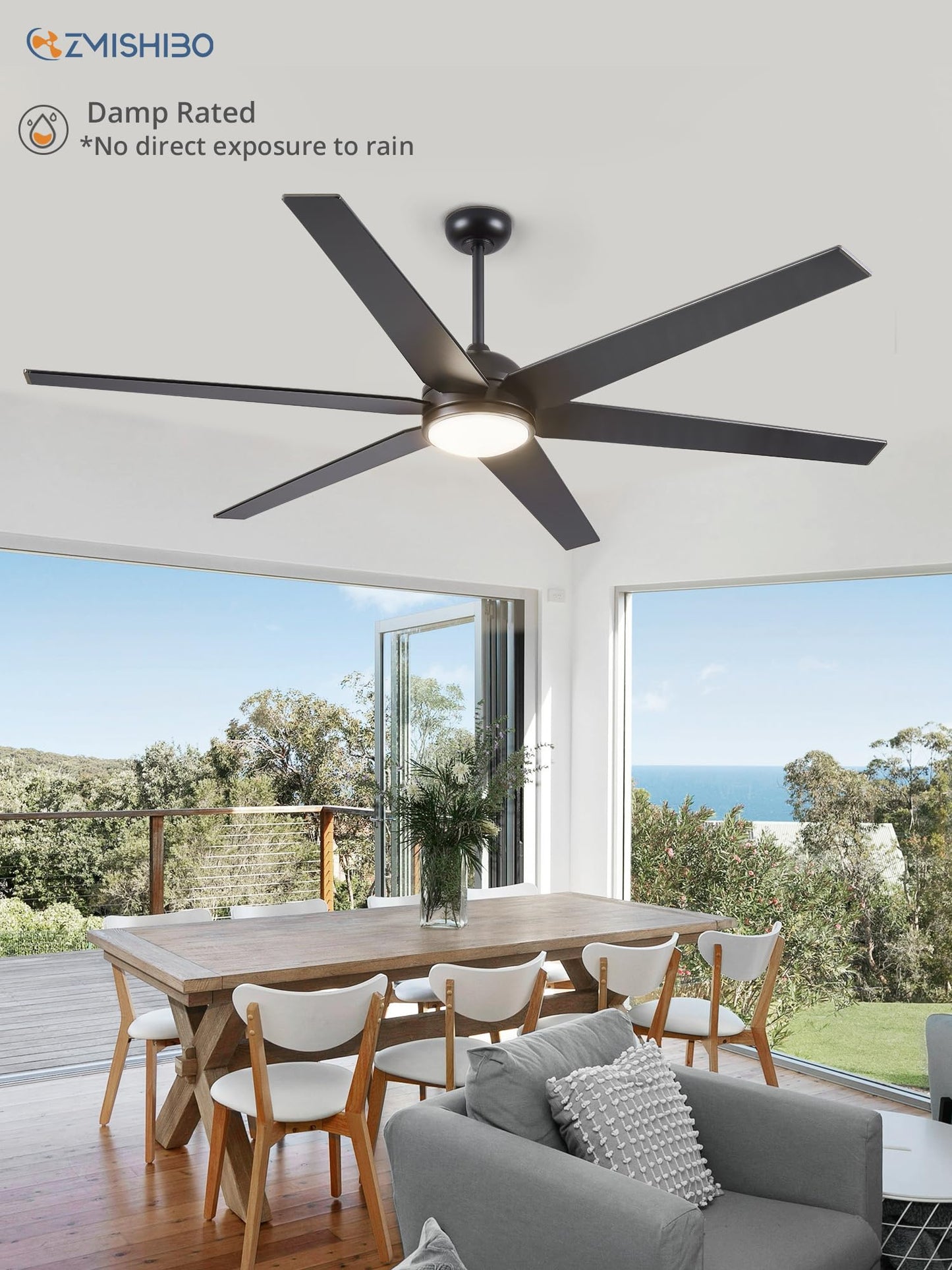 74 Inch Ceiling Fans with Lights and Remote Control, Quiet Reversible DC Motor, 6-Speed, Outdoor Ceiling Fan for Living Room Patio, Black Walnut Finish