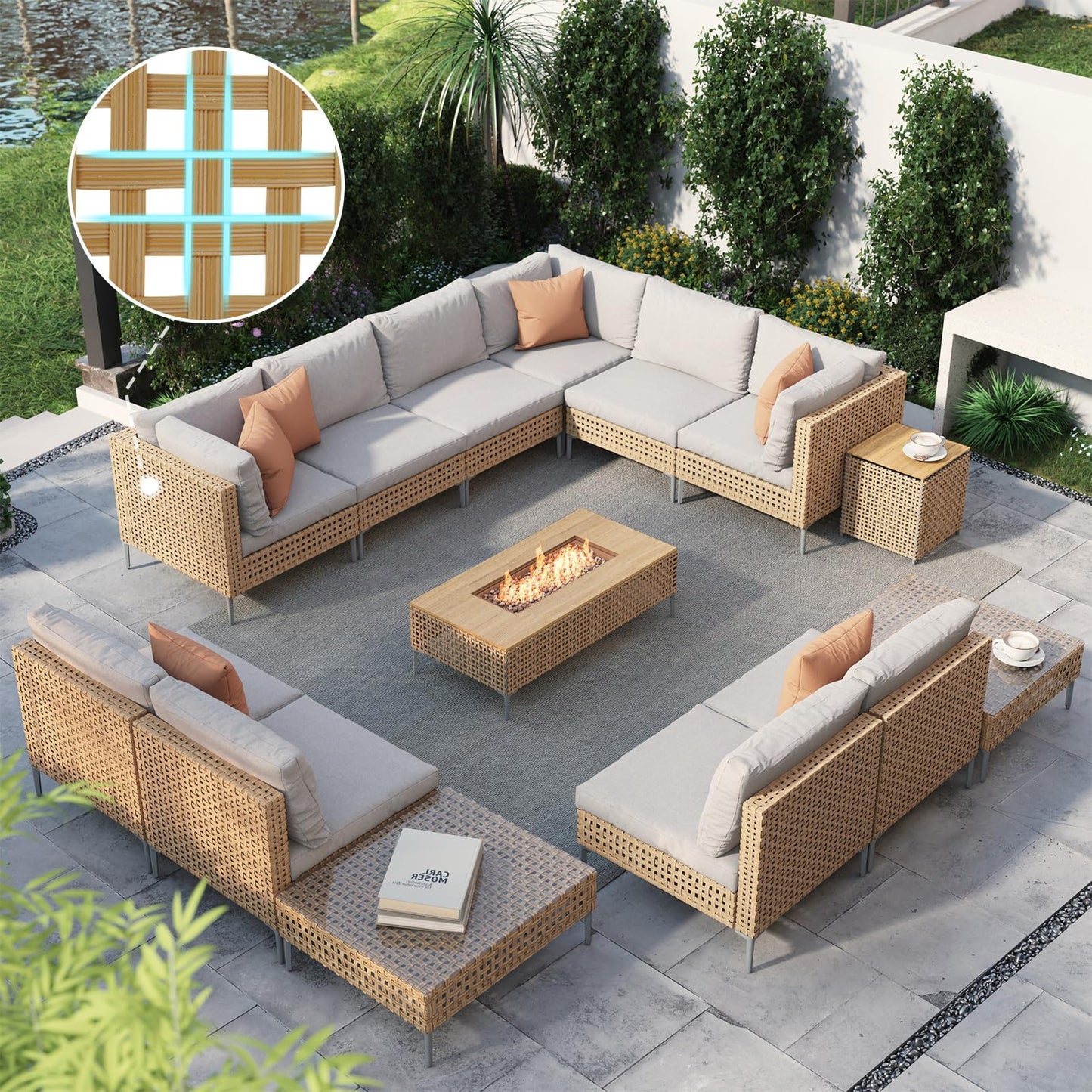 Grand patio 7-Piece Wicker Patio Furniture Set, Boho Outdoor Conversation Set Sectional Sofa with Water Resistant Thick Cushions and Coffee Table, Beige