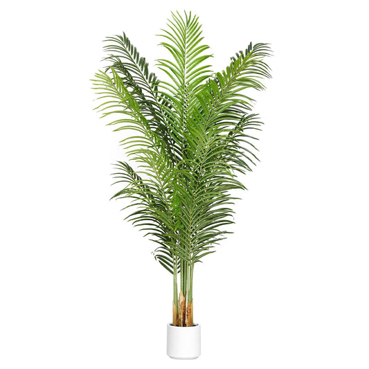 Artificial Palm Tree 6Ft Faux Silk Green Realistic Decorative Tall Fake Potted Plants Artificial for Bedroom Living Room Office Home Decor Indoor Outdoor